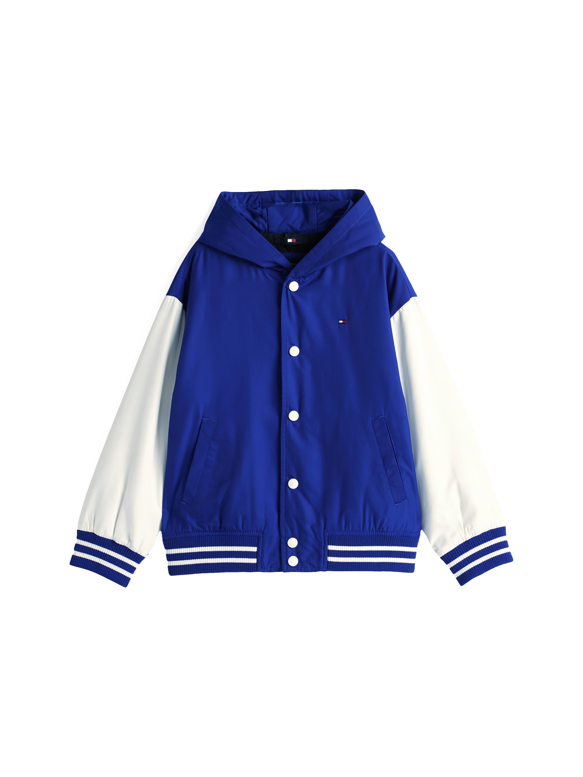 Tommy Hilfiger Bomberjacke »HOODED GRAPHIC BOMBER«, mit Kapuze, mit grossem Logo, Kontrast-Streifen