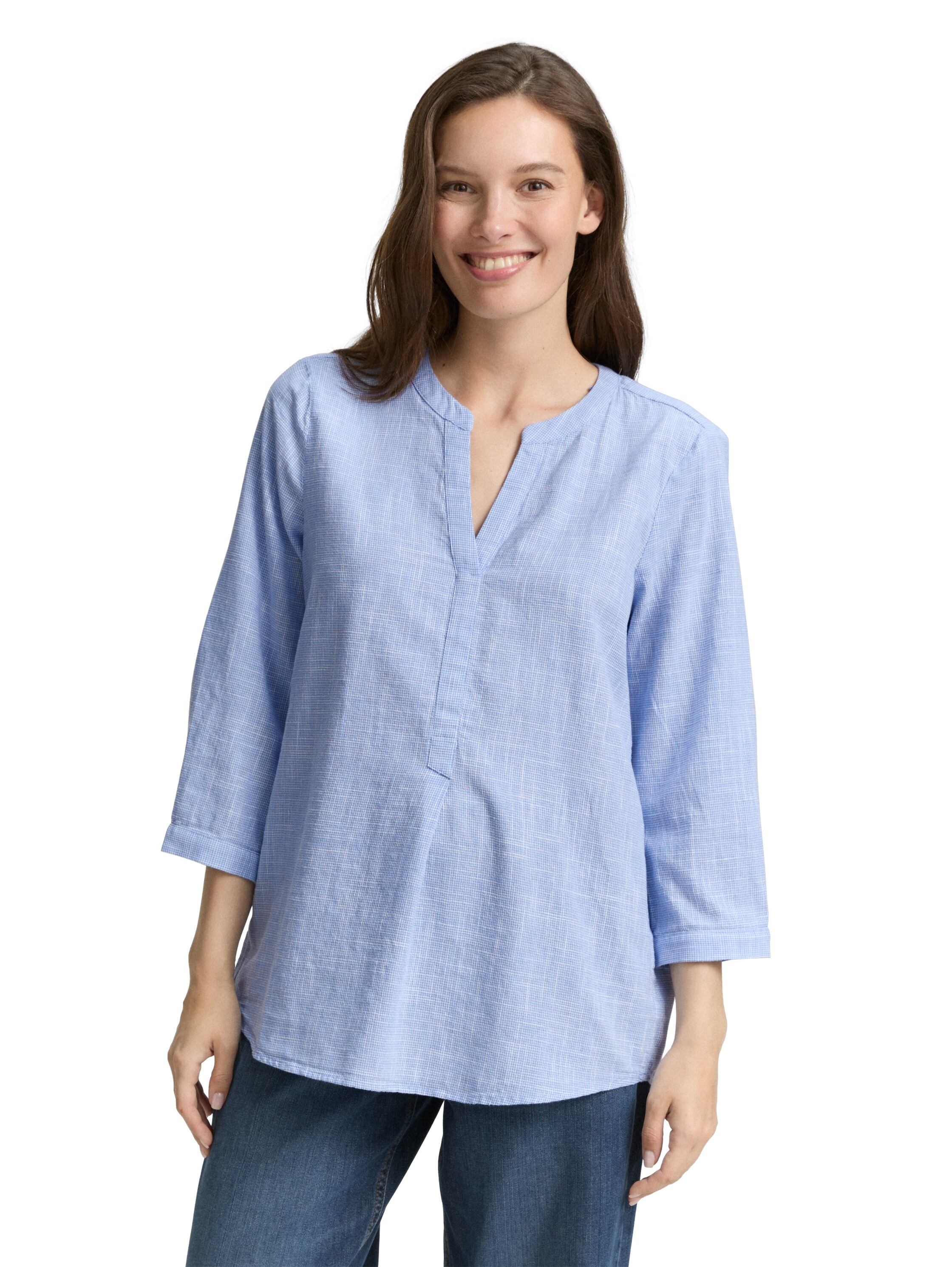 TOM TAILOR Klassische Bluse mit geschlitztem Rundhalsausschnitt