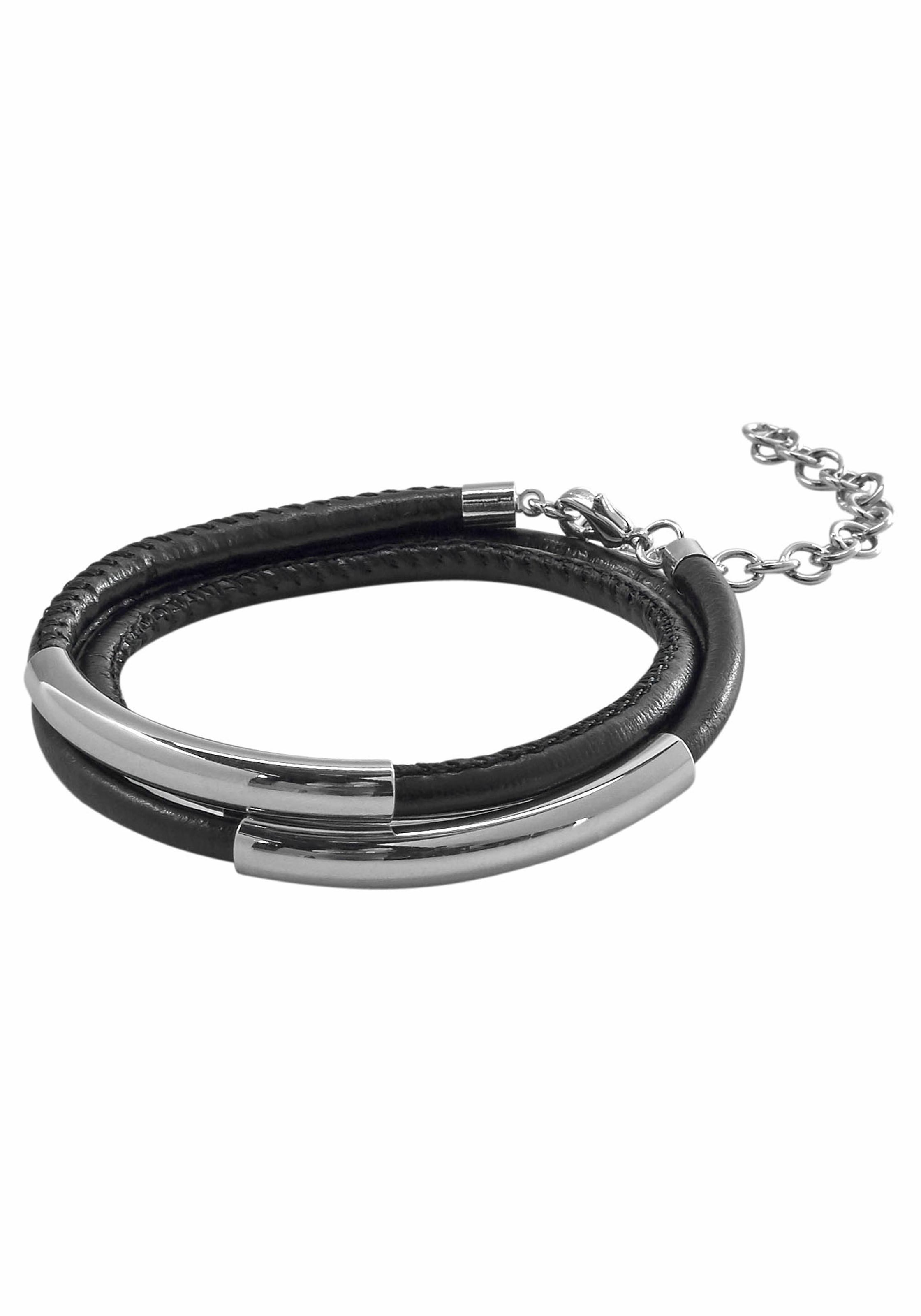 Firetti Wickelarmband »schwarzes Armband zum Wickeln mit Naht und 3 Metallelementen«