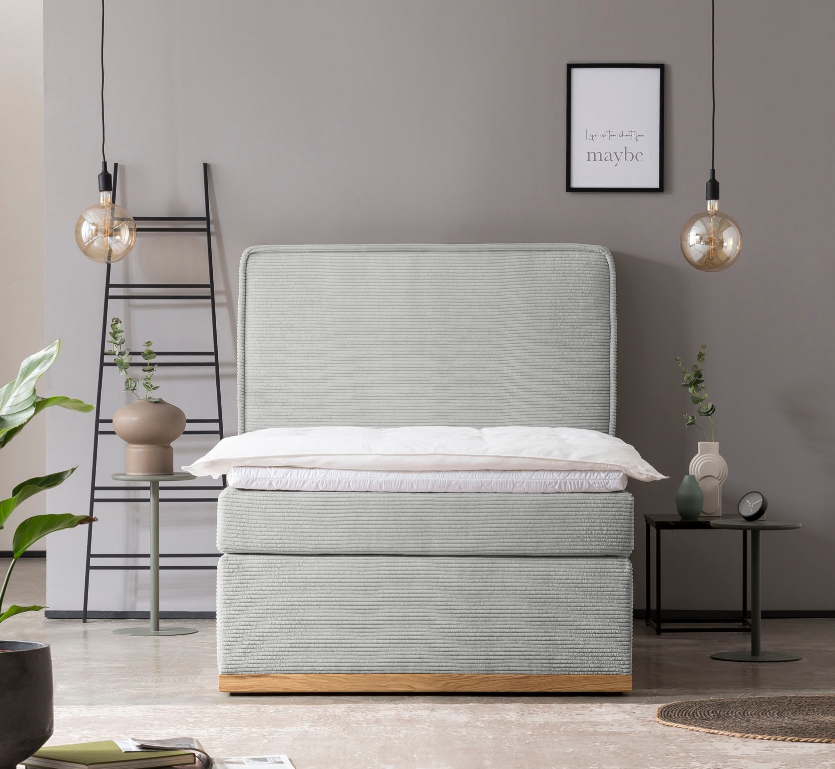 Home affaire Boxspringbett »SHERWOOD Hotelbett, Polsterbett«, Hochwertiger Cord,weiche Velours-Struktur, mit Topper, Eiche