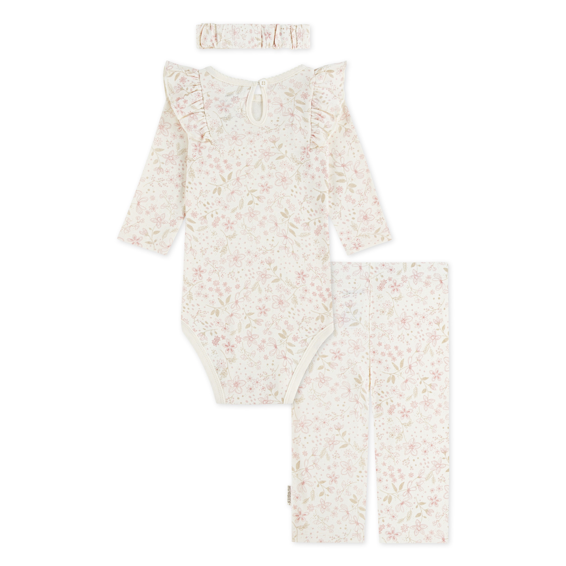 HUGGIES babywear Body & Hose »HUGG BODYSUIT PANT ATTACHMENT«, & Stirnband mit Blümchenmotiv