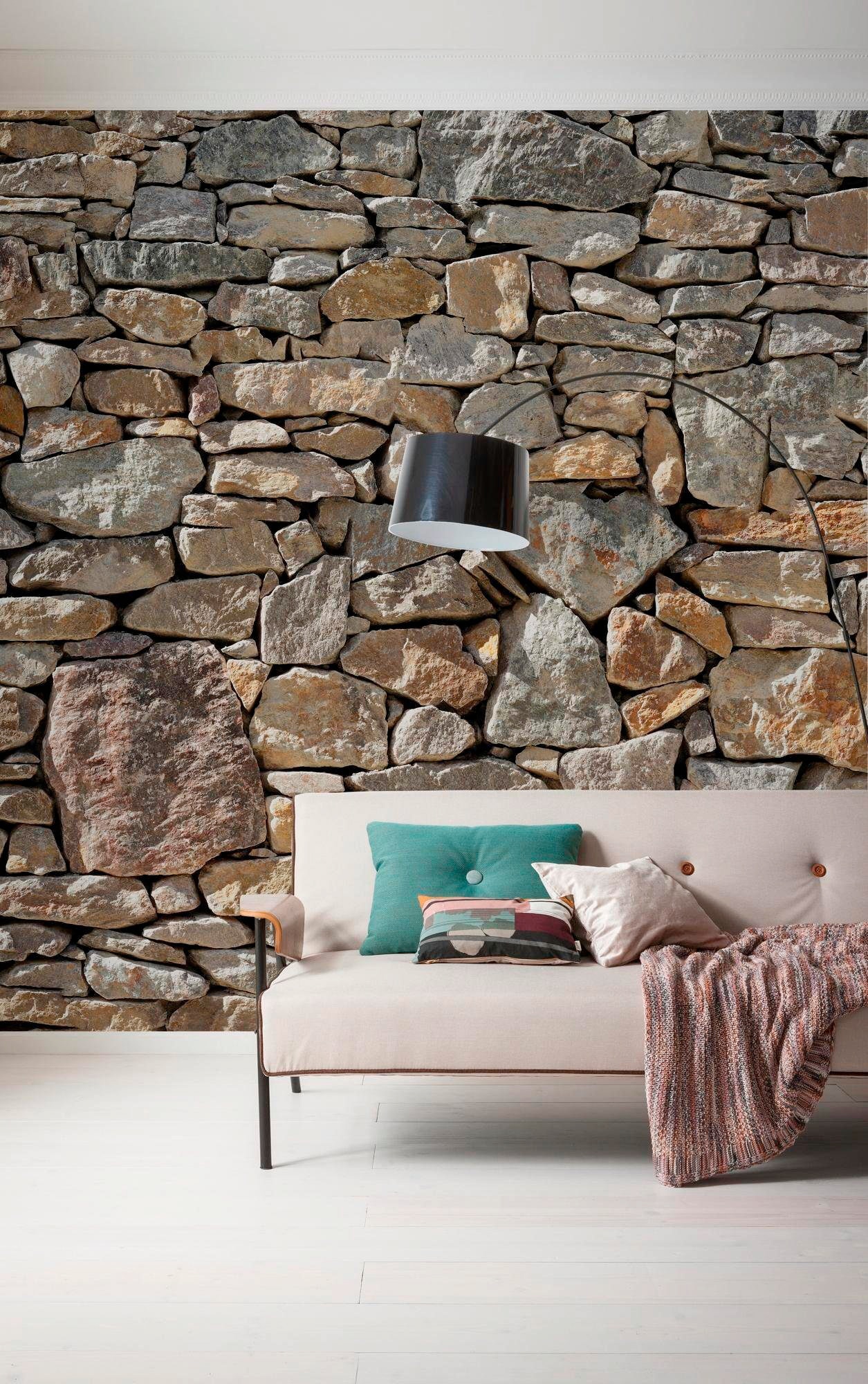 Komar Vliestapete »Digitaldruck Vlies - Stone Wall - Grösse 300 x 250 cm«, bedruckt, Wohnzimmer, Schlafzimmer