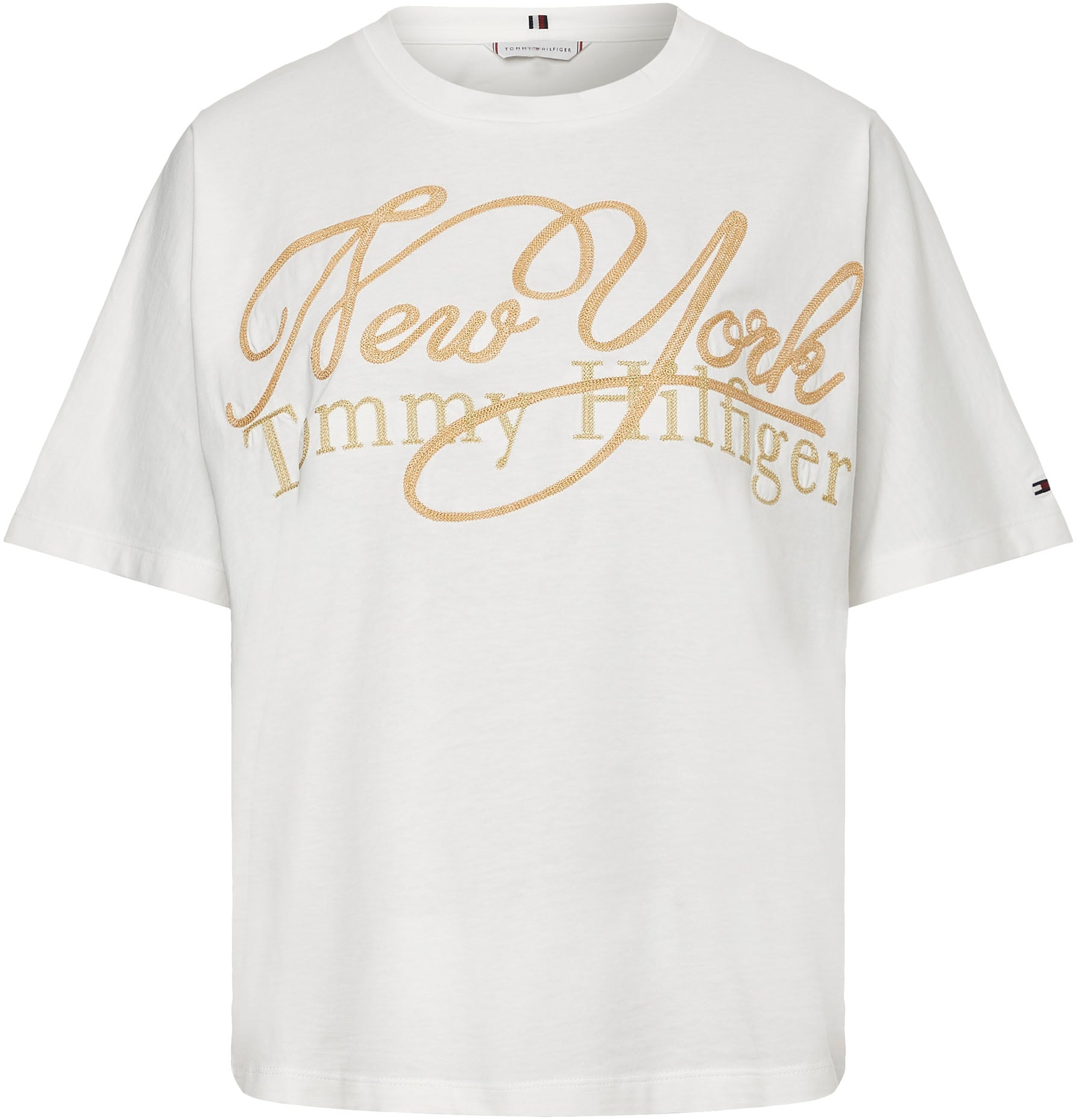 Tommy Hilfiger T-Shirt »RLX mit | & Tommy Hilfiger online NY shoppen Print SS«, Markenlabel METALLIC Jelmoli-Versand C-NK metalicfarbenen