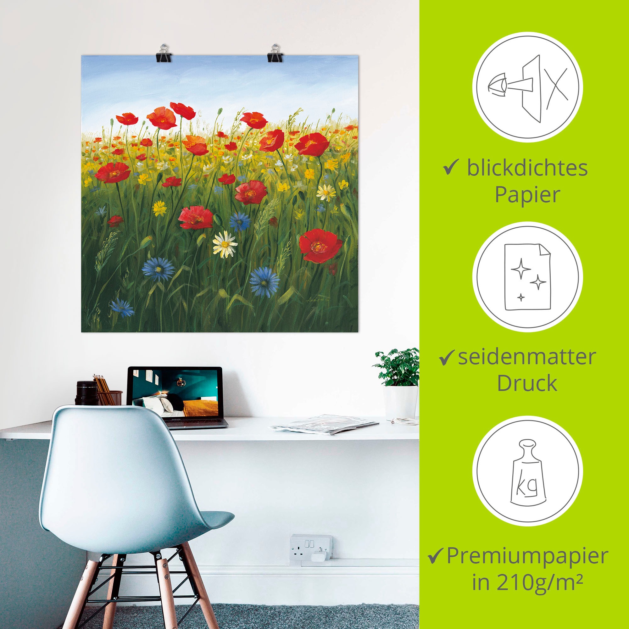 Artland Wandbild »Mohnblumen Landschaft I«, Blumenwiese, (1 St.), als Alubild, Outdoorbild, Leinwandbild, Poster in verschied. Grössen