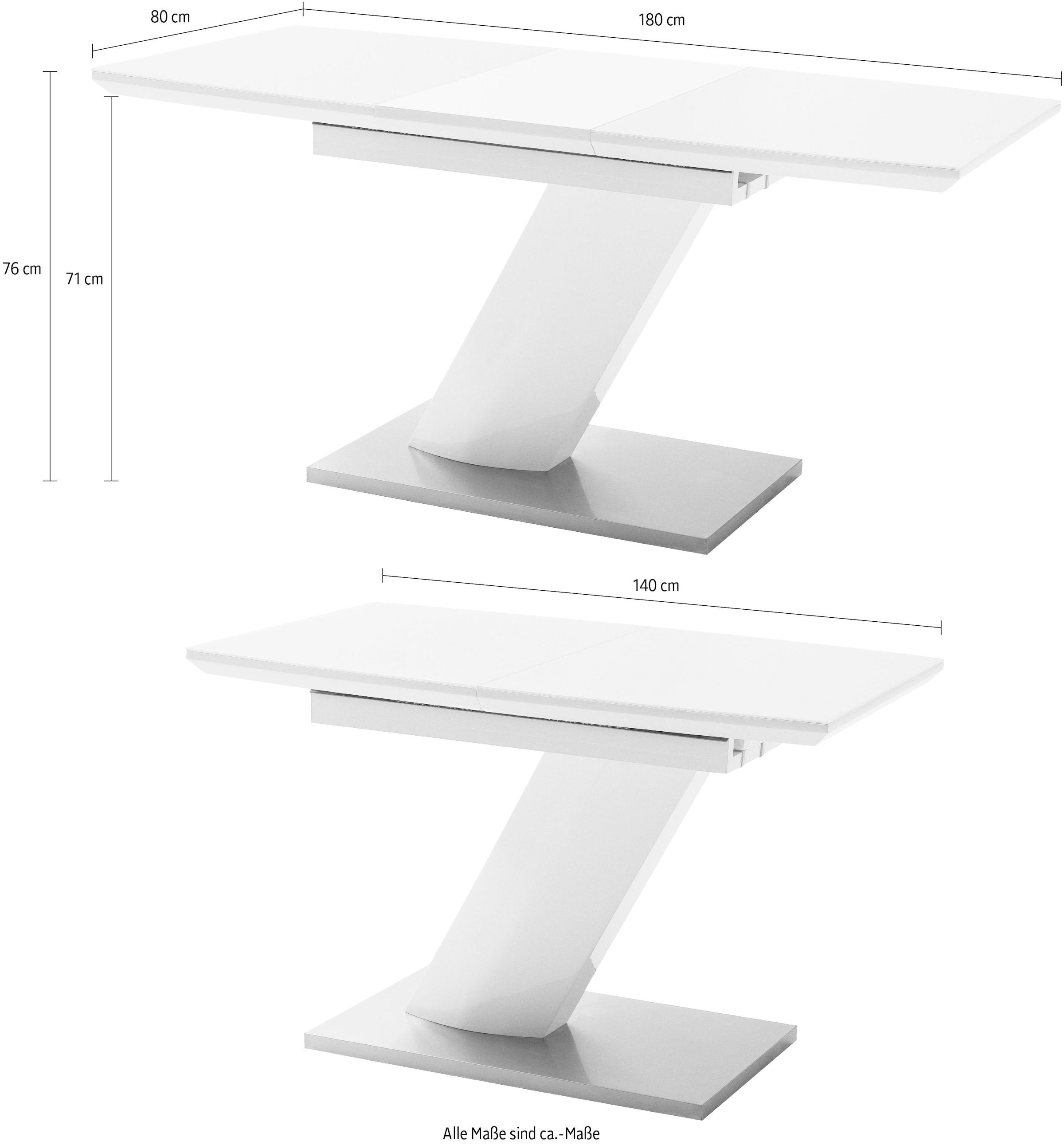 MCA furniture Esstisch »Galina«, Bootsform in weiss mit Synchronauszug vormontiert, Sicherheitsglas