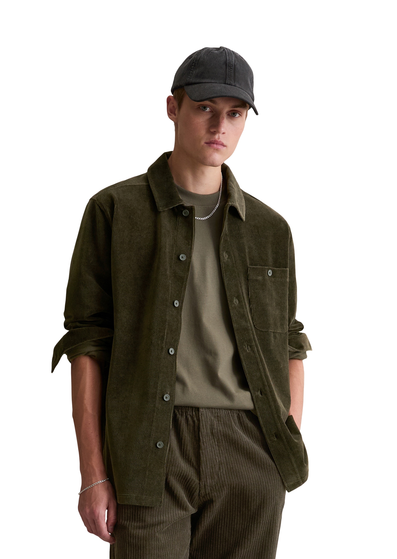 Marc O'Polo DENIM Langarmshirt aus softem Frottee-Cord, relaxed fit, Kentkragen