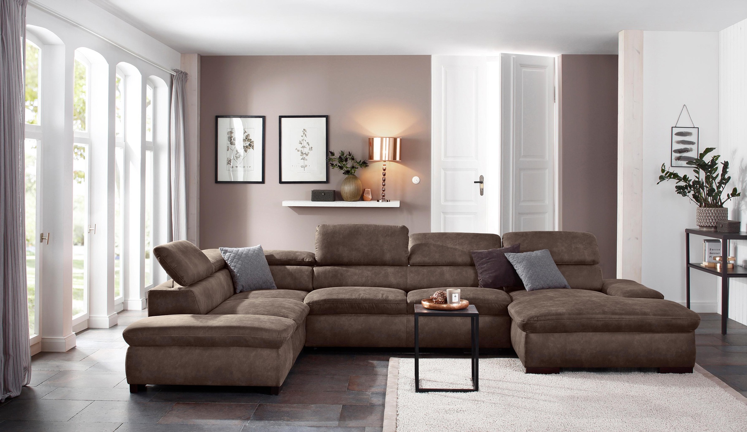 Home affaire Wohnlandschaft "Alberto U-Form" mit Kopfteilverstellung, wahlweise mit Bettfunktion