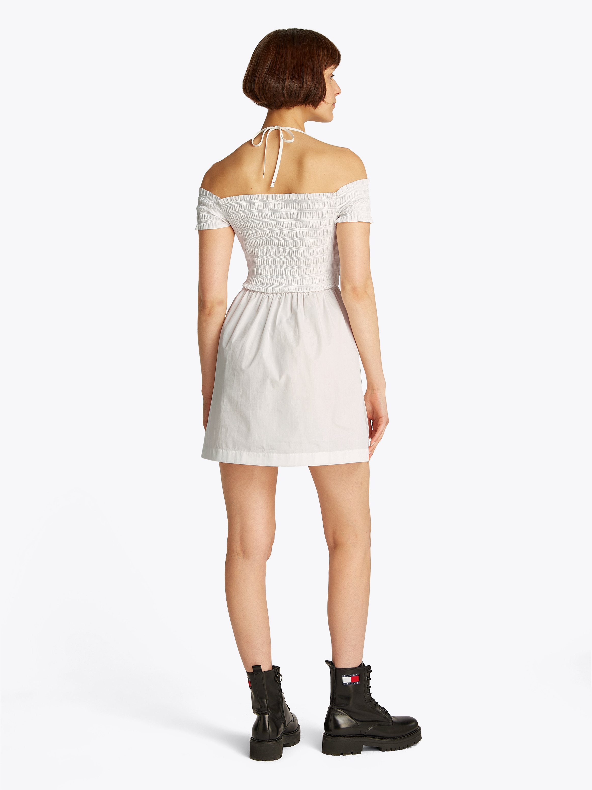 Tommy Jeans Smokkleid »TJW RUCHE F&F POPLIN DRESS EXT«, in Smok-Optik