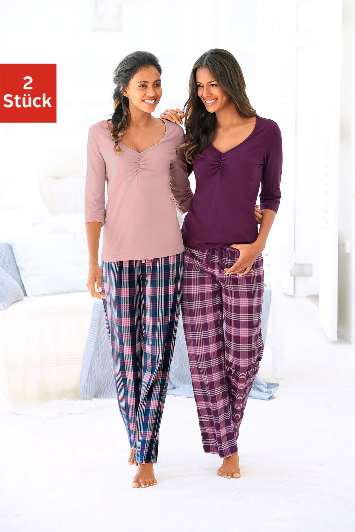 (4 mit Hose Jelmoli-Versand Pyjama, bei tlg., karierter online Schweiz shoppen 2 petite Stück), fleur