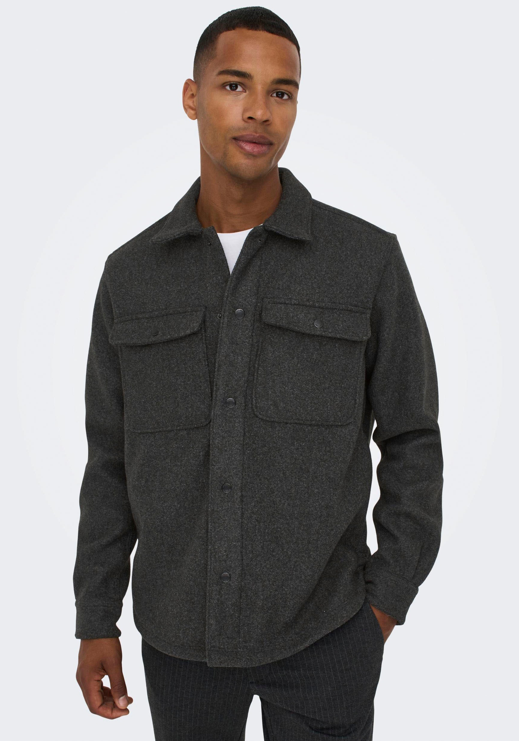 ONLY & SONS Langarmhemd »ONSASH OVR WOOLEN LOOK PKT LS SHIRT NOOS«