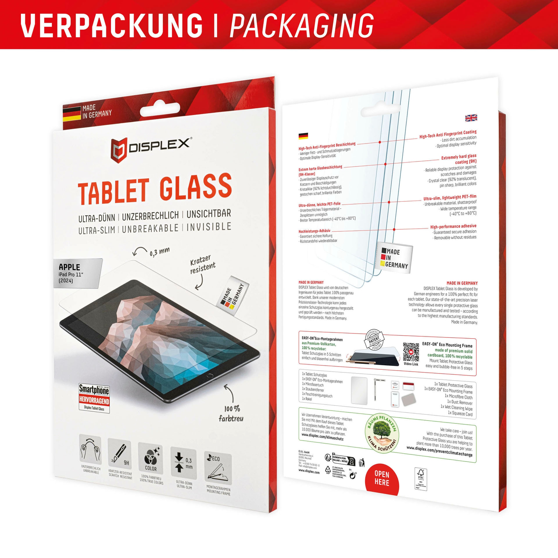 Displex Displayschutzfolie »Tablet Glass«, für Apple iPad Pro 11" (2024), Displayschutz, Bildschirmschutz, kratz & stossfest, einfaches Anbringen