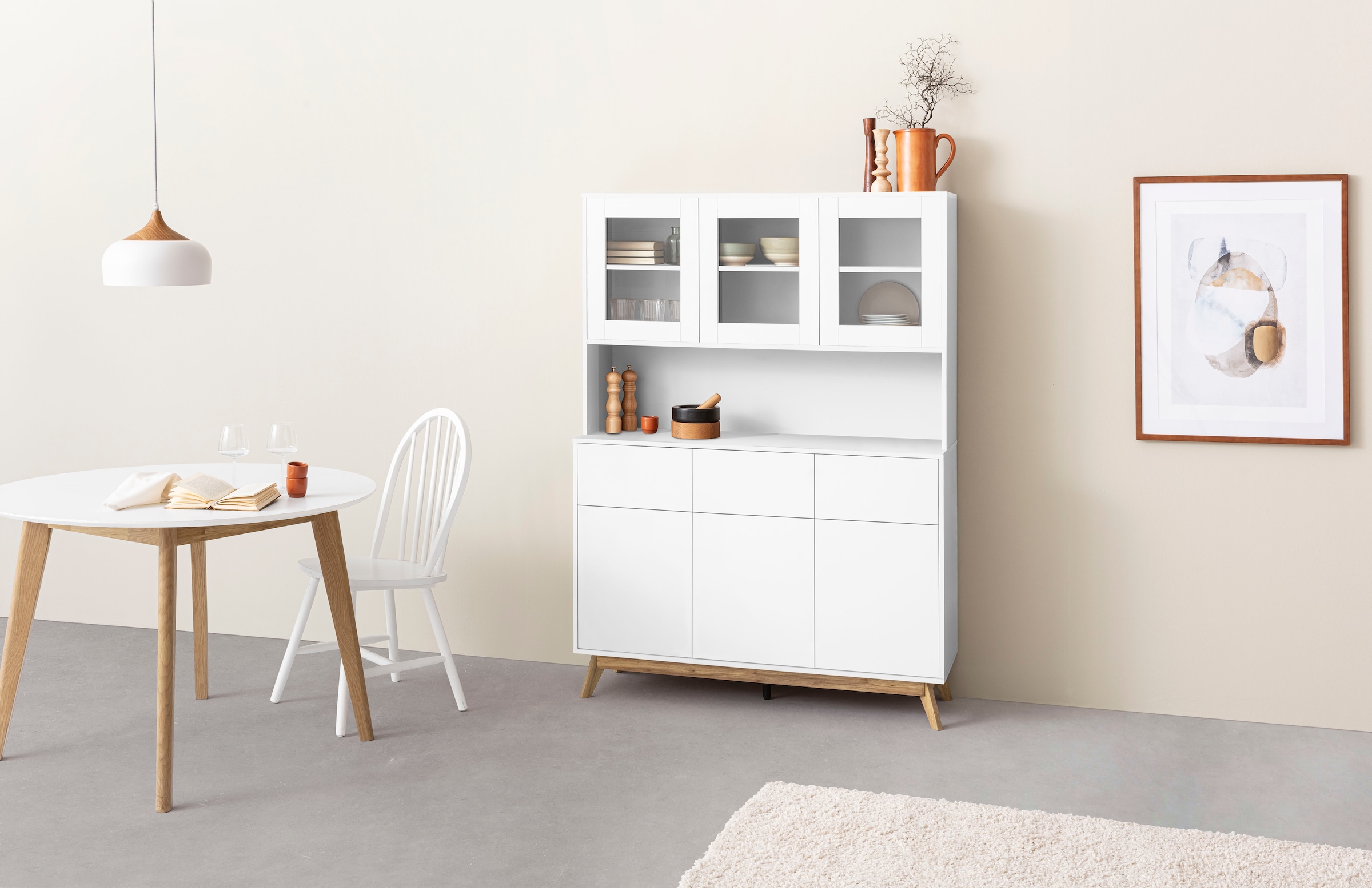 Home affaire Buffet »Skandi«, 3 Glastüren, 3 Holztüren und 3 Schubkasten, Breite 120 cm, Höhe 165 cm