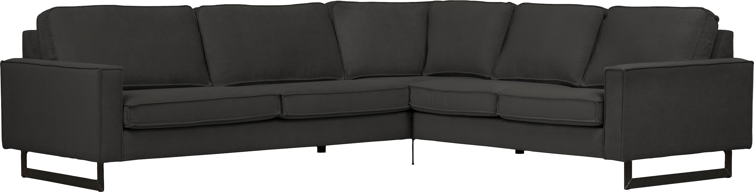 Places of Style Ecksofa »Pinto, XXL, 250/290 cm, langer Schenkel, Ottomane«, Cord, Chenille, Lederoptik, mit Keder, Metallfüsse, Wellenunterfederung