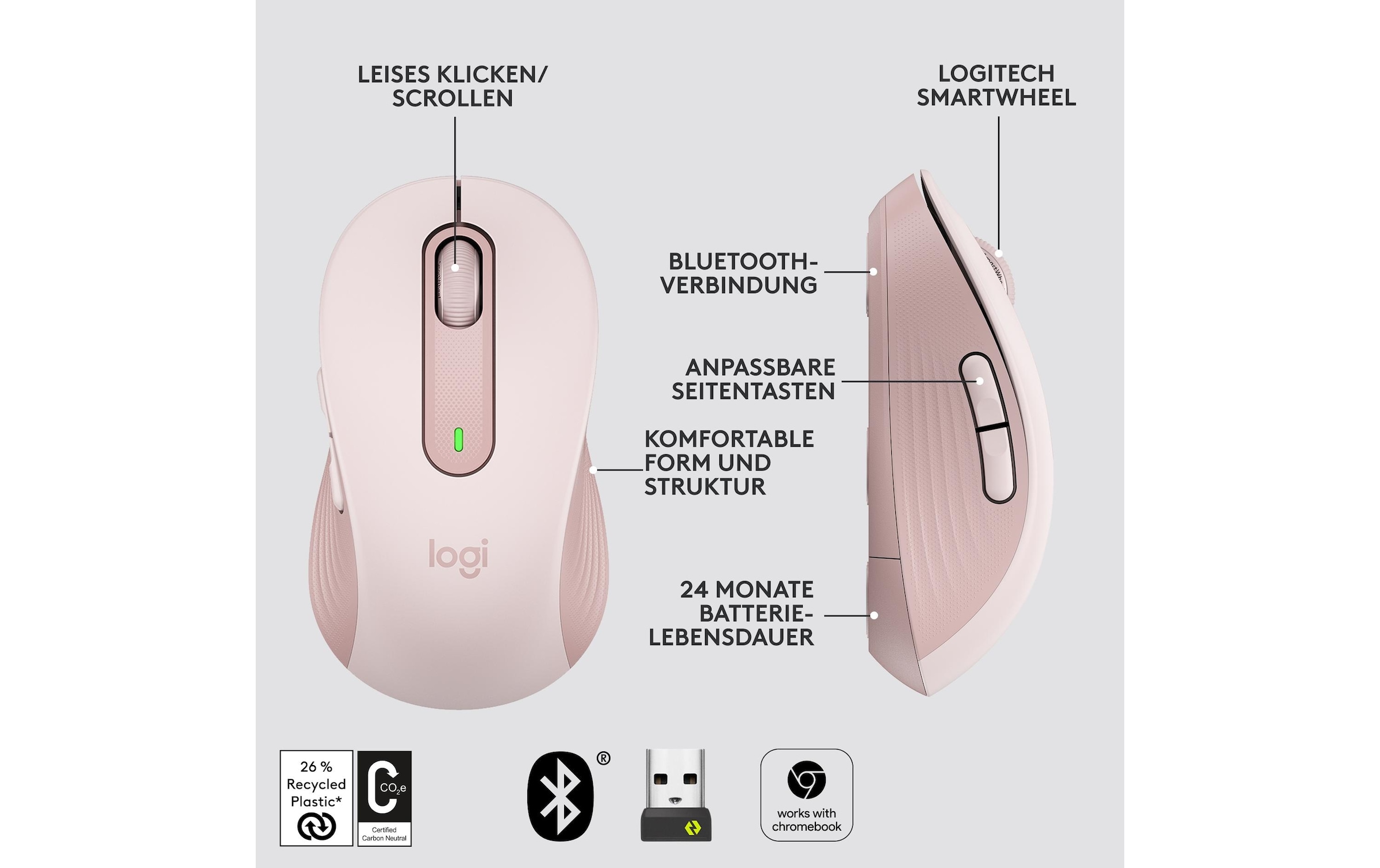 Logitech Maus »Signature M650 Rosa«, kabellos