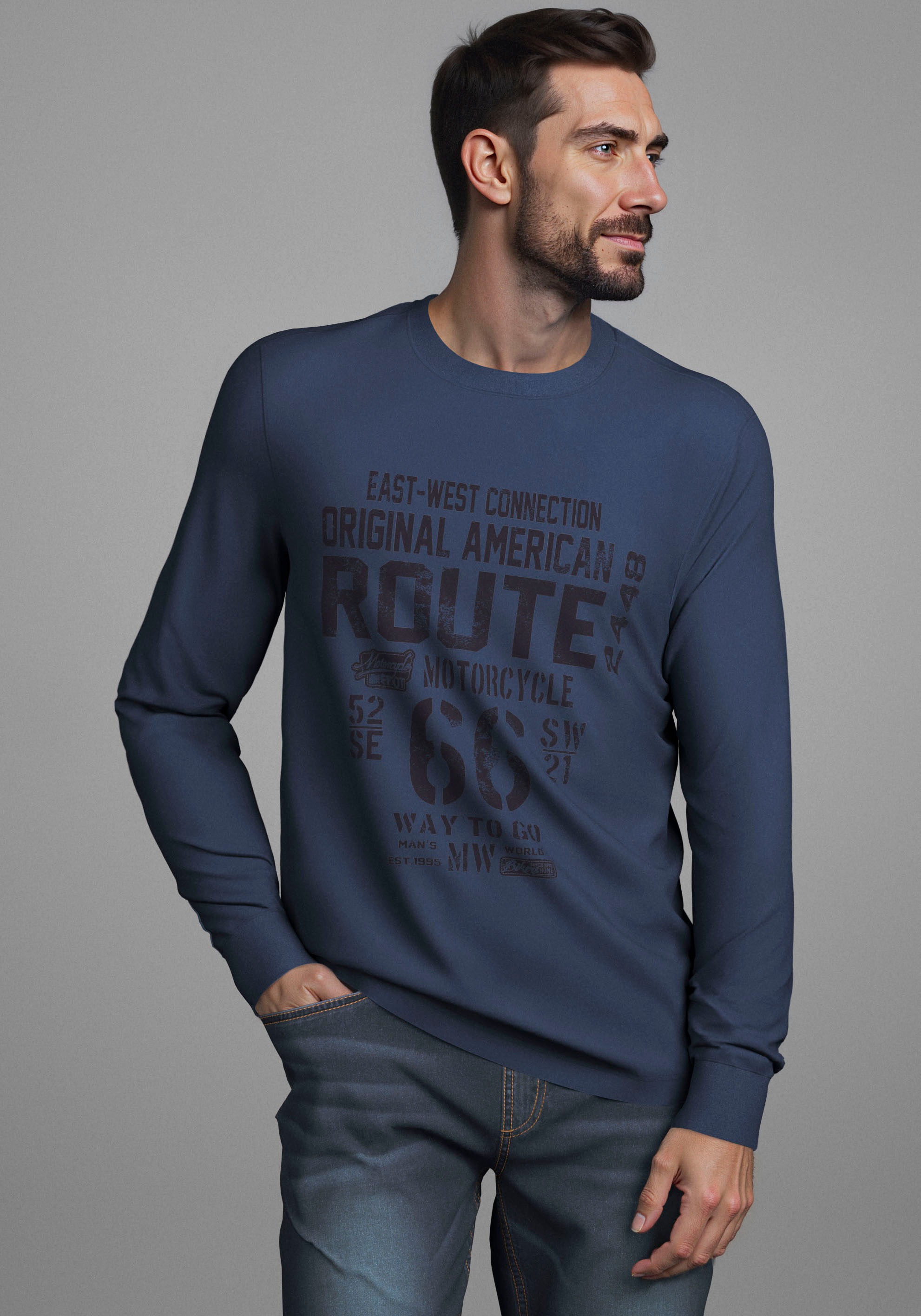 Man's World Rundhalsshirt »Neue Kollektion!« mit Bündchen