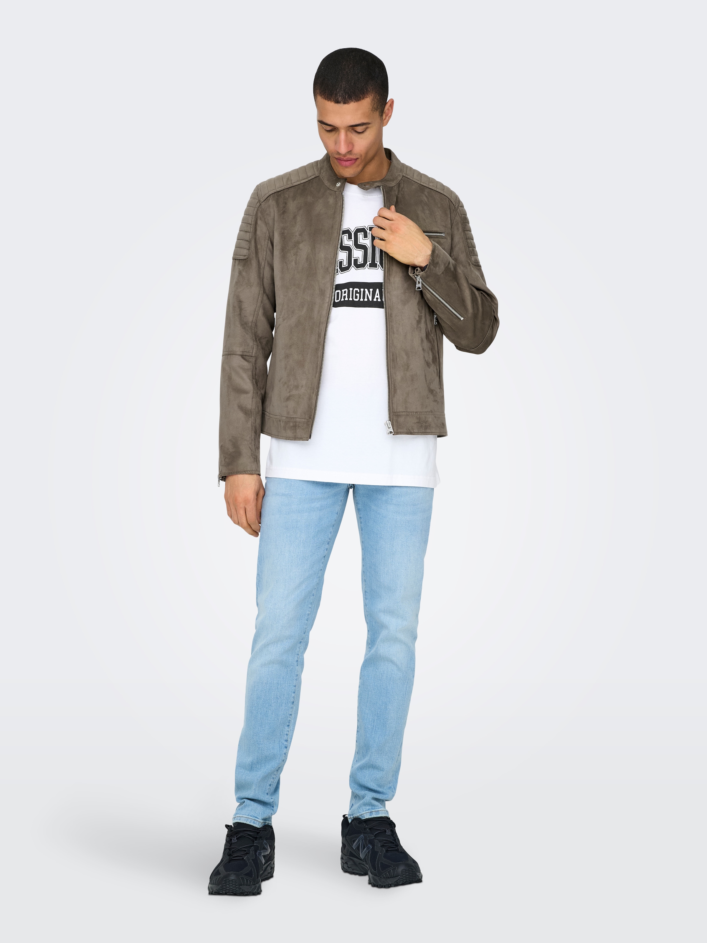 ONLY & SONS Lederimitatjacke »ONSGUS FAUX SUEDE RACER JACKET OTW NOOS«, ohne Kapuze