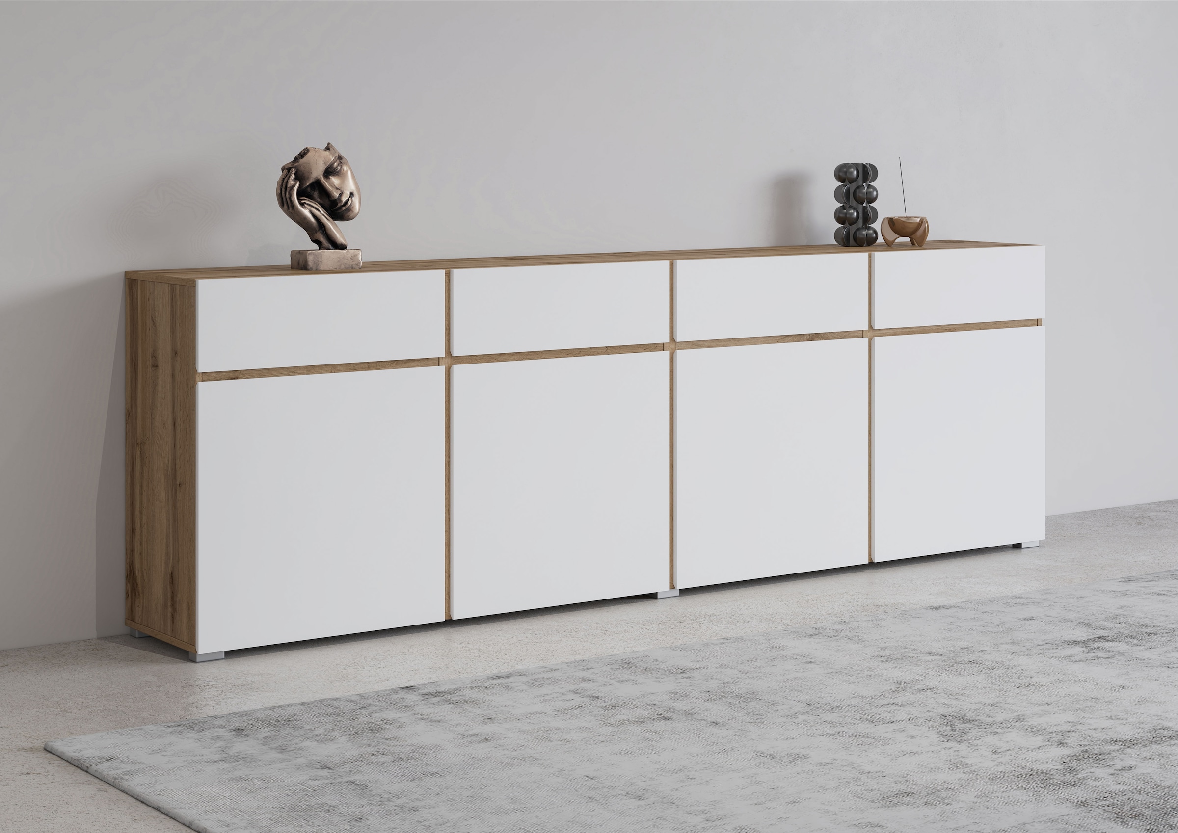 INOSIGN Sideboard »Cross,Breite 225 cm, moderne grifflose Kommode,4 Türen/4 Schubkästen«, Schubladenschrank mit viel Stauraum, Einlegeböden verstellbar