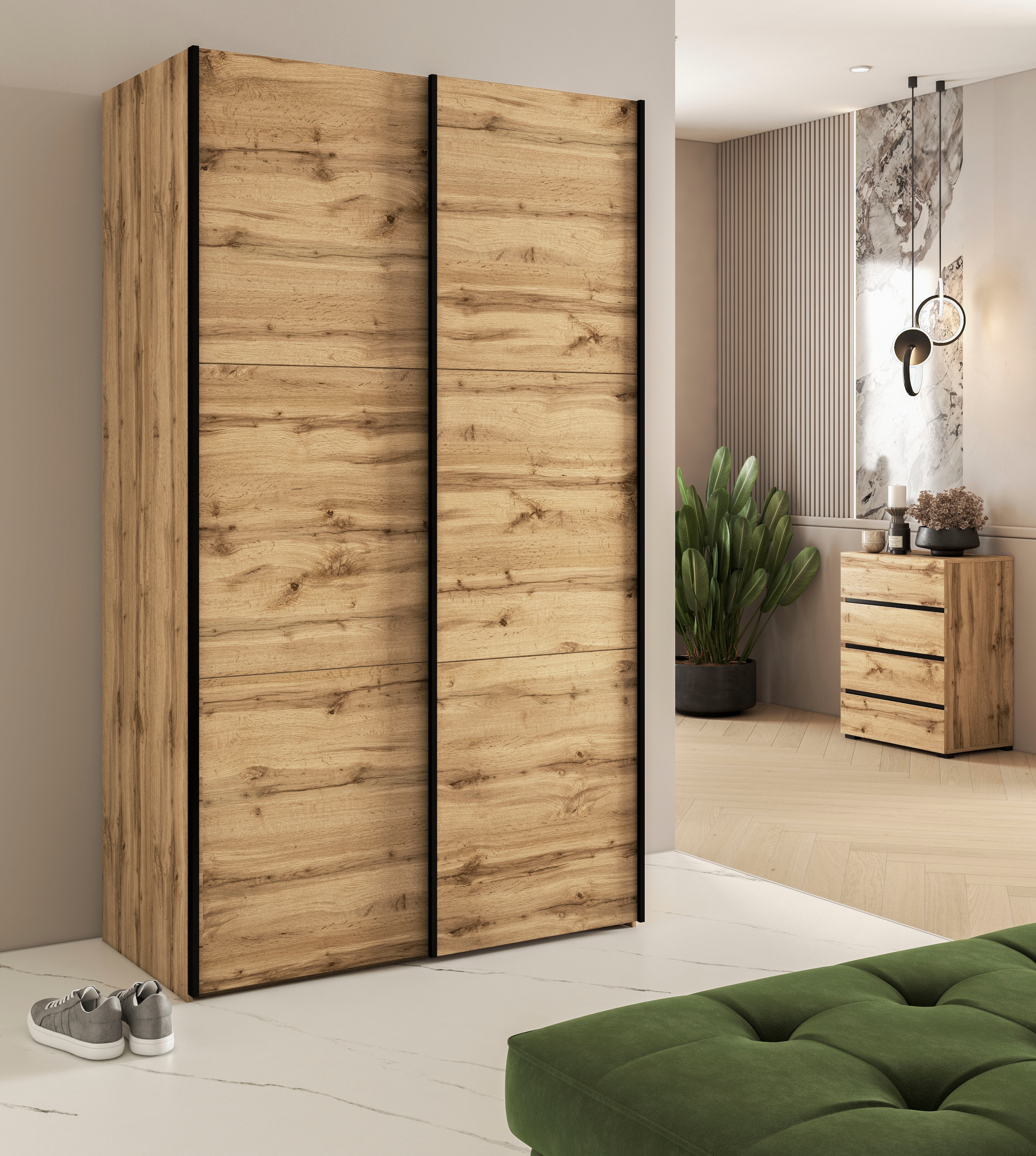 Home affaire Kleiderschrank »Eastvale, 120x64x210cm, ideal für kleine Räume oder Nischen«, Schrank mit Schwebetüren, FSC-zertifiziert, Metallgriffe