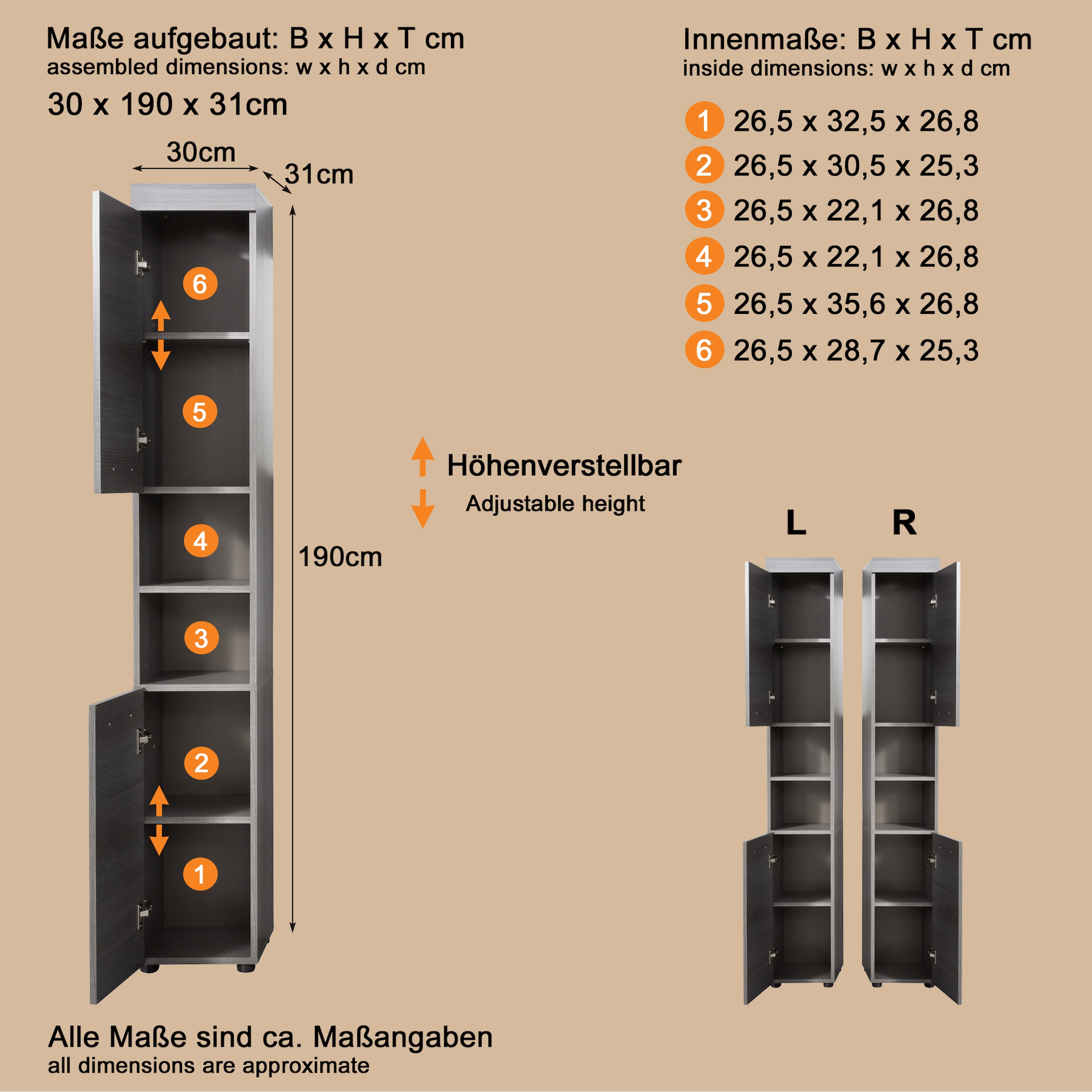 welltime Hochschrank »Royan«, Hochschrank mit 2 Türen & 2 Fächern - (B/T/H) 30/31/190 cm