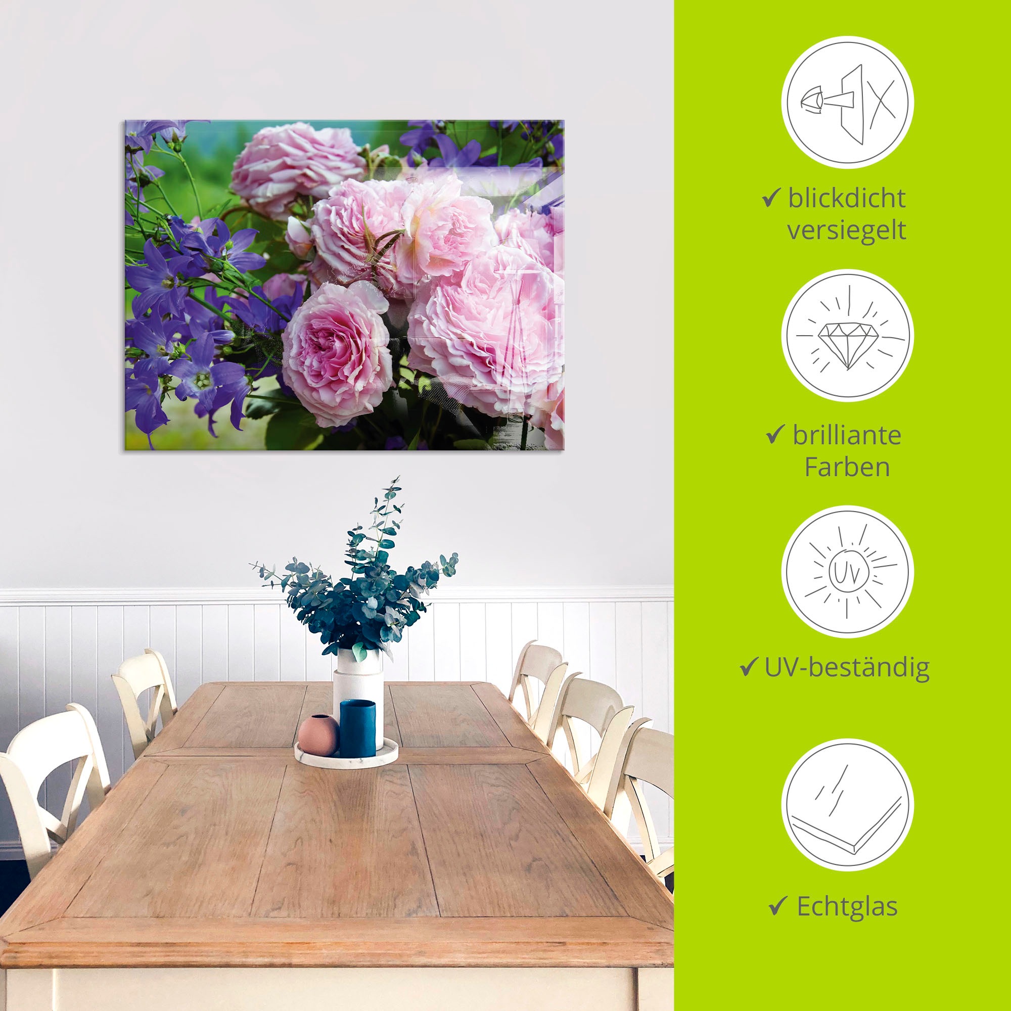 Artland Glasbild »Rosen und Glockenblumen«, Blumen, (1 St.), in verschiedenen Grössen