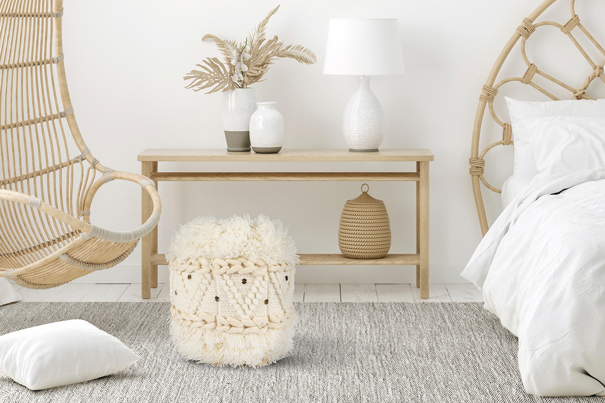 Kayoom Pouf »Bohist 525 35cm x 35cm,  Strukturen mit Fransen und Quasten«, (1 St.), handgefertigt, Unikat, sehr gut kombinierbar, vielfältig im Einsatz