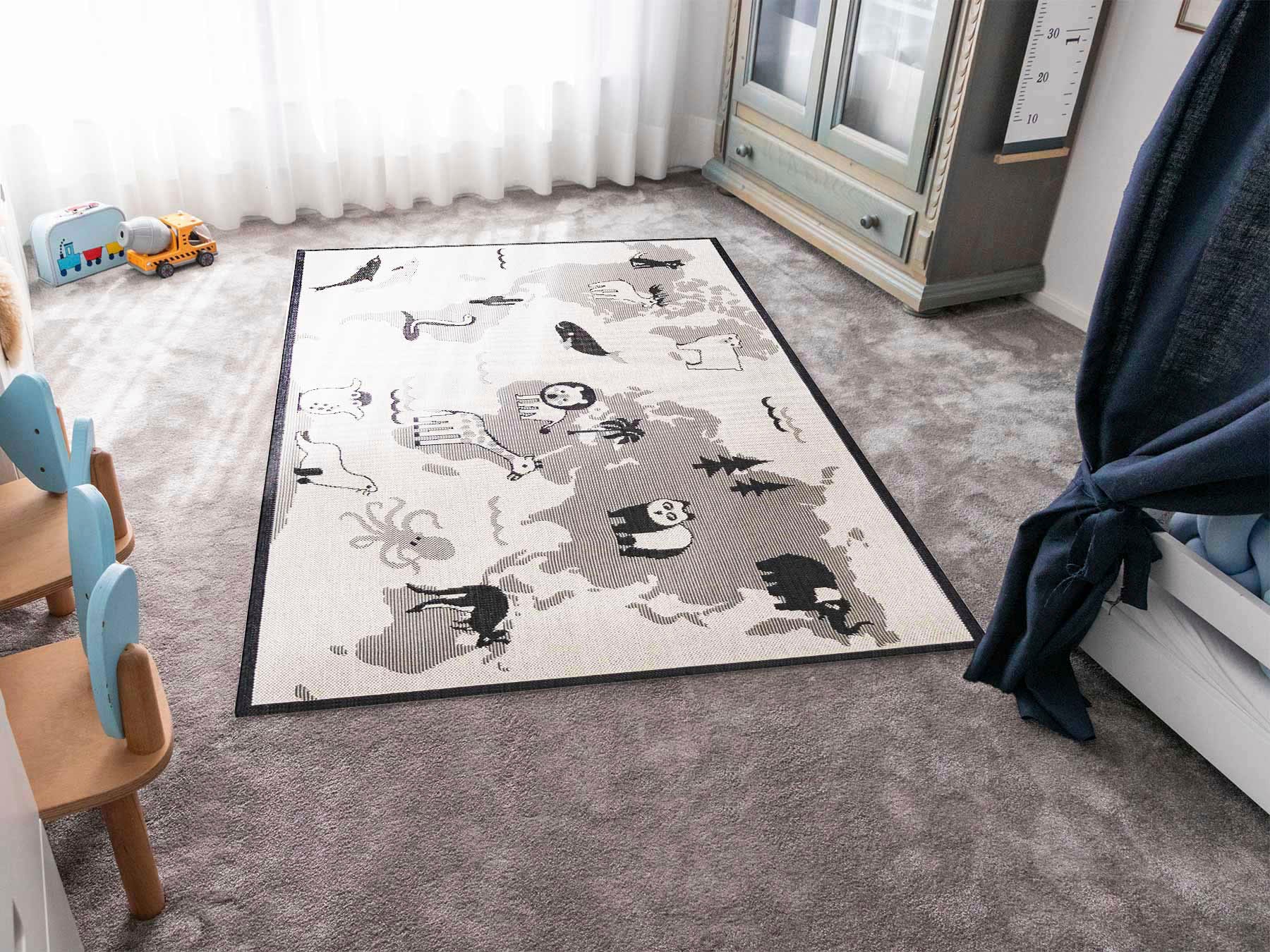 Primaflor-Ideen in Textil Kinderteppich »LINIA - Weltkarte«, rechteckig, 3 mm Höhe, Flachgewebe, Motiv Weltkarte, In- und Outdoor geeignet, Kinderzimmer