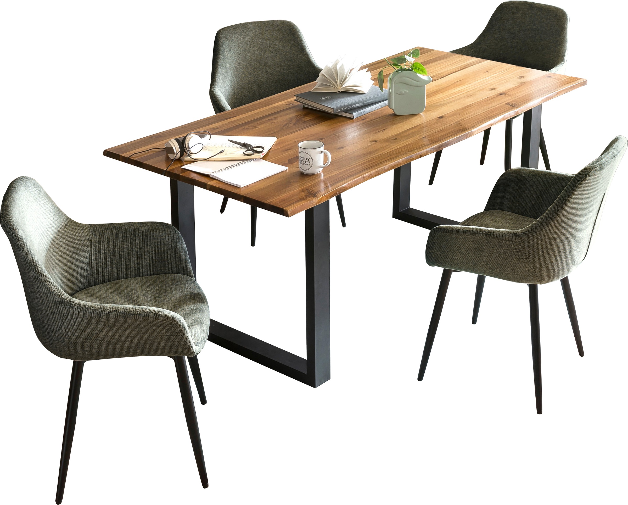 SalesFever Essgruppe »für stilvolles Speisen«, (Set, 5 tlg.), 5-teiliges Set mit authentischer Baumkanten-Tischplatte
