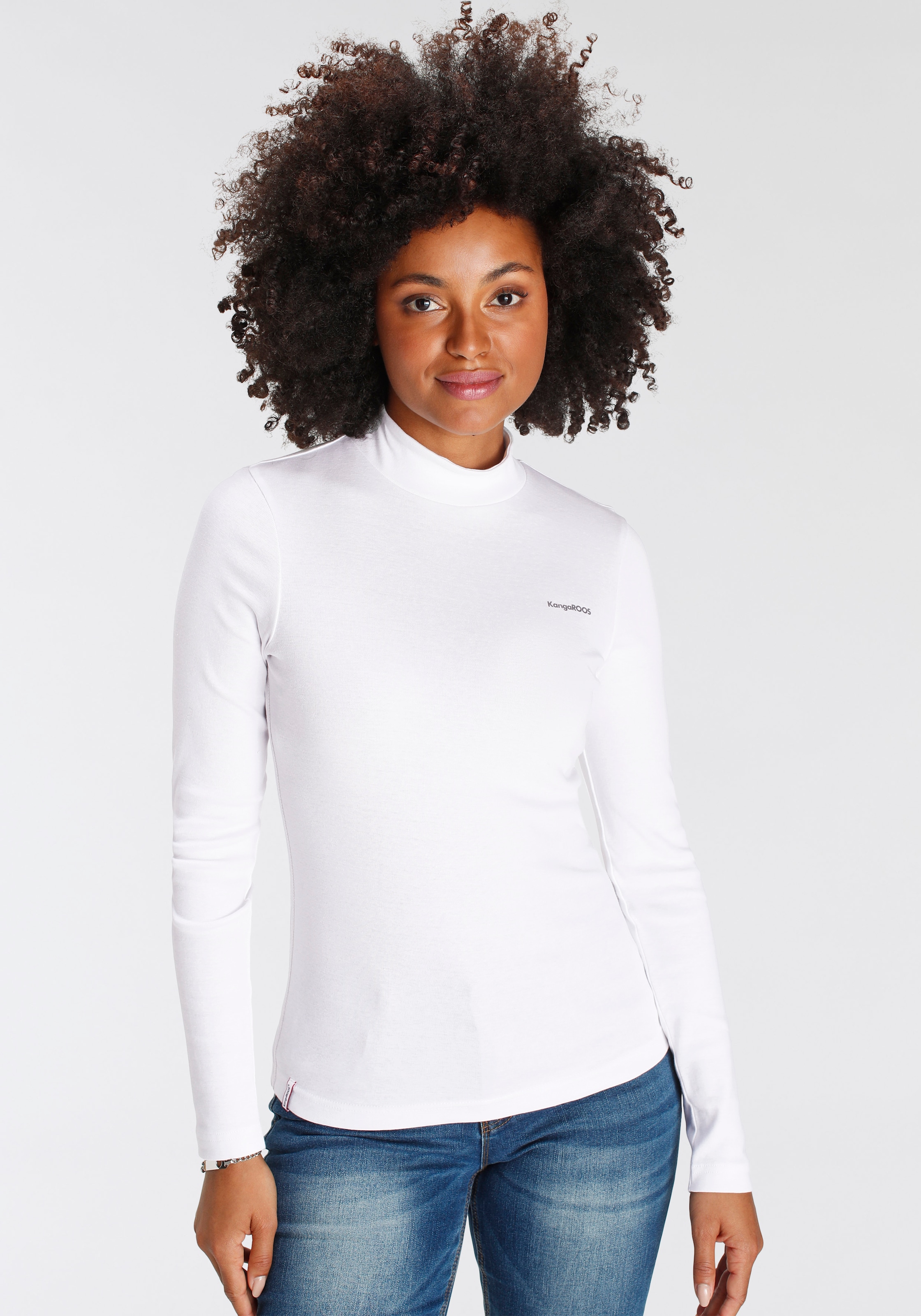 KangaROOS Longsleeve Langarm, sehr figurbetont, unifarben, Stehkragen