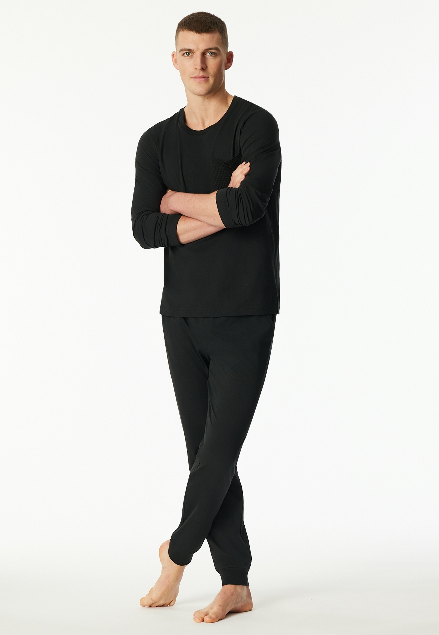 Schiesser Schlafanzug "Modern Nightwear" 2 tlg. seitliche Taschen, Brusttasche, Langarm, Baumwolle, Single Jersey