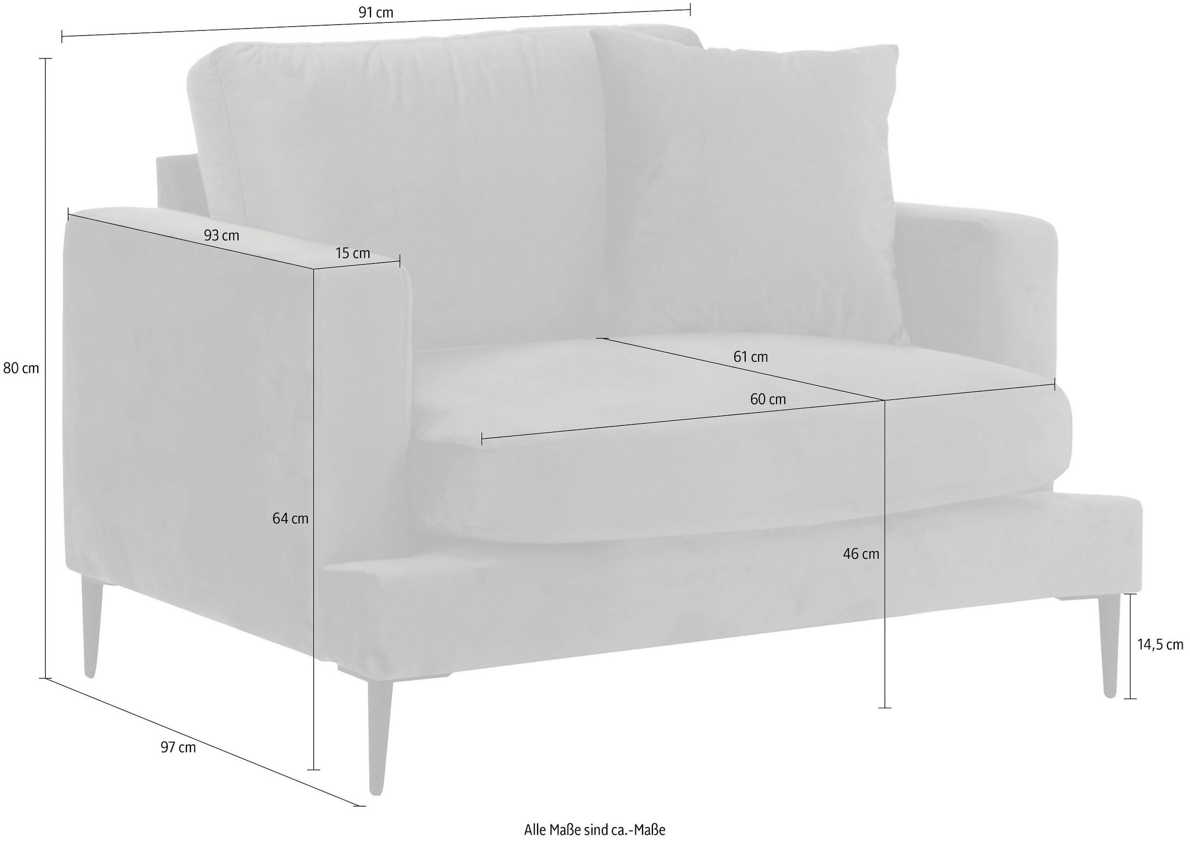 Leonique Sessel »Cozy Loungesessel, Designersessel, Masse B/T/H: 91/97/80 cm«, mit Metallbeinen und Zierkissen