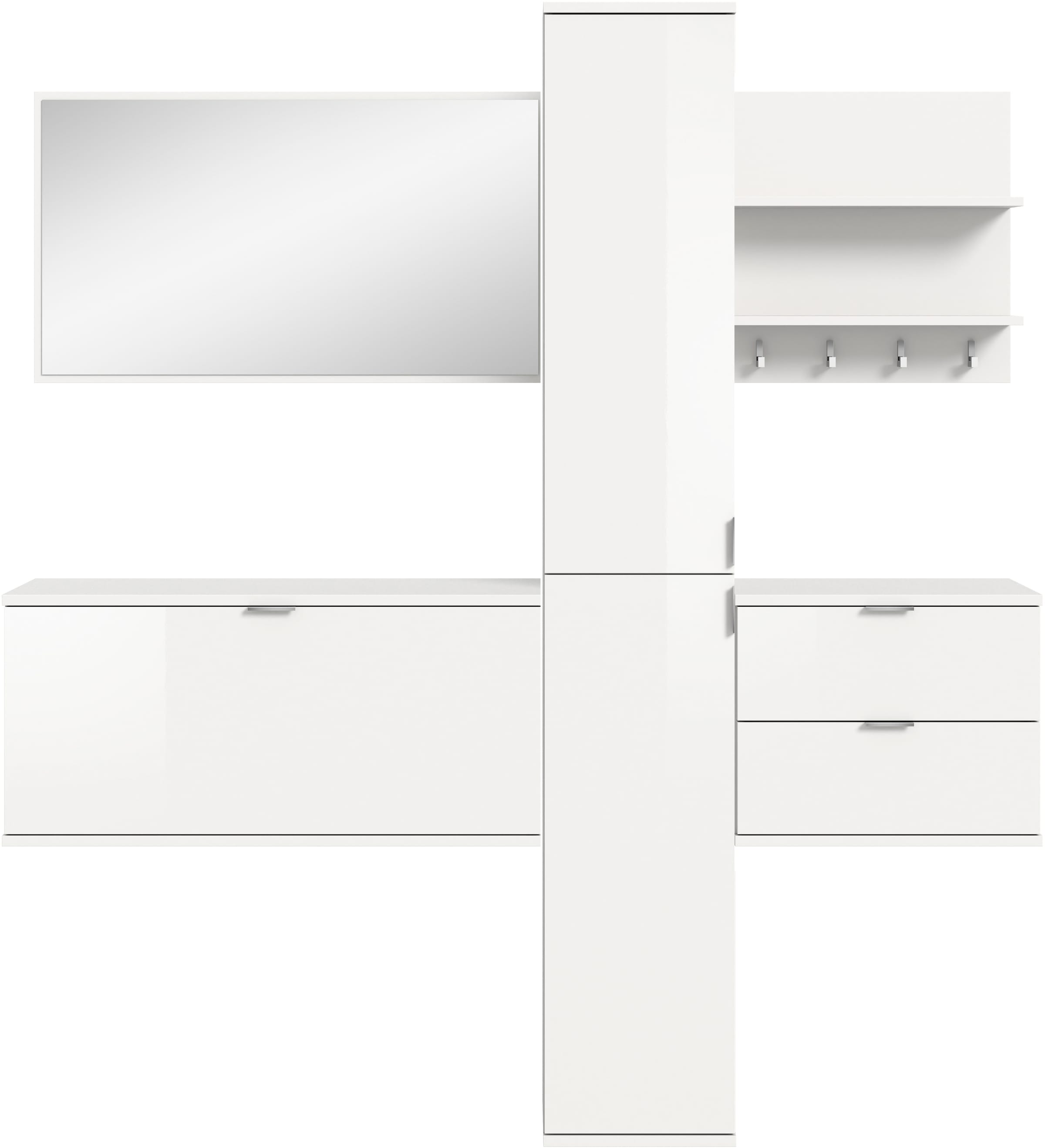 INOSIGN Garderoben-Set »Trondheim Garderobenset 5-tlg., Breite 174 cm«, (5 St.), hochglanz, best. aus: Spiegel, Paneel, Schrank, Kommoden, Flur, Diele