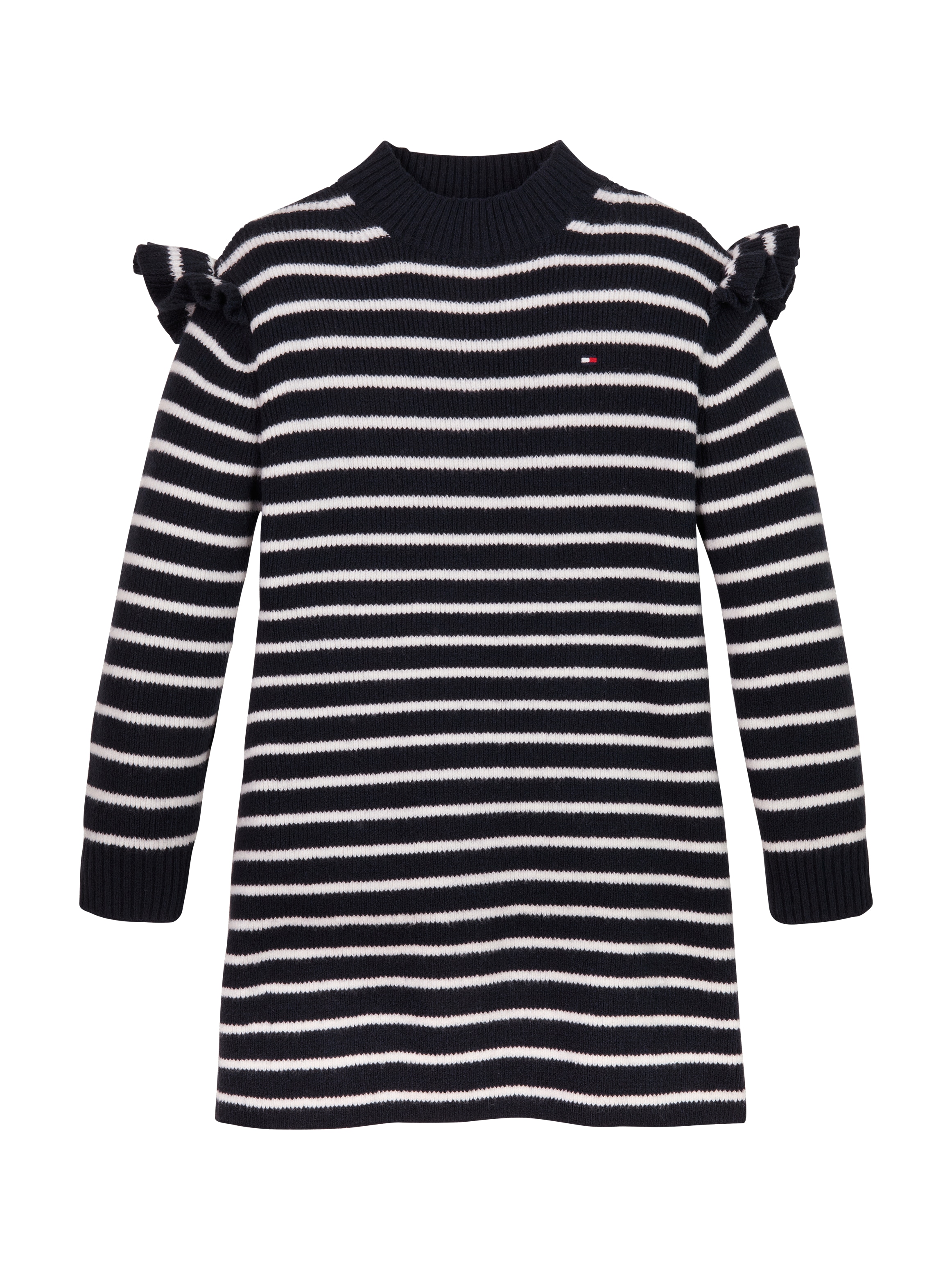 Tommy Hilfiger Strickkleid »RUFFLE SKATER DRESS LS«, mit Streifenmuster