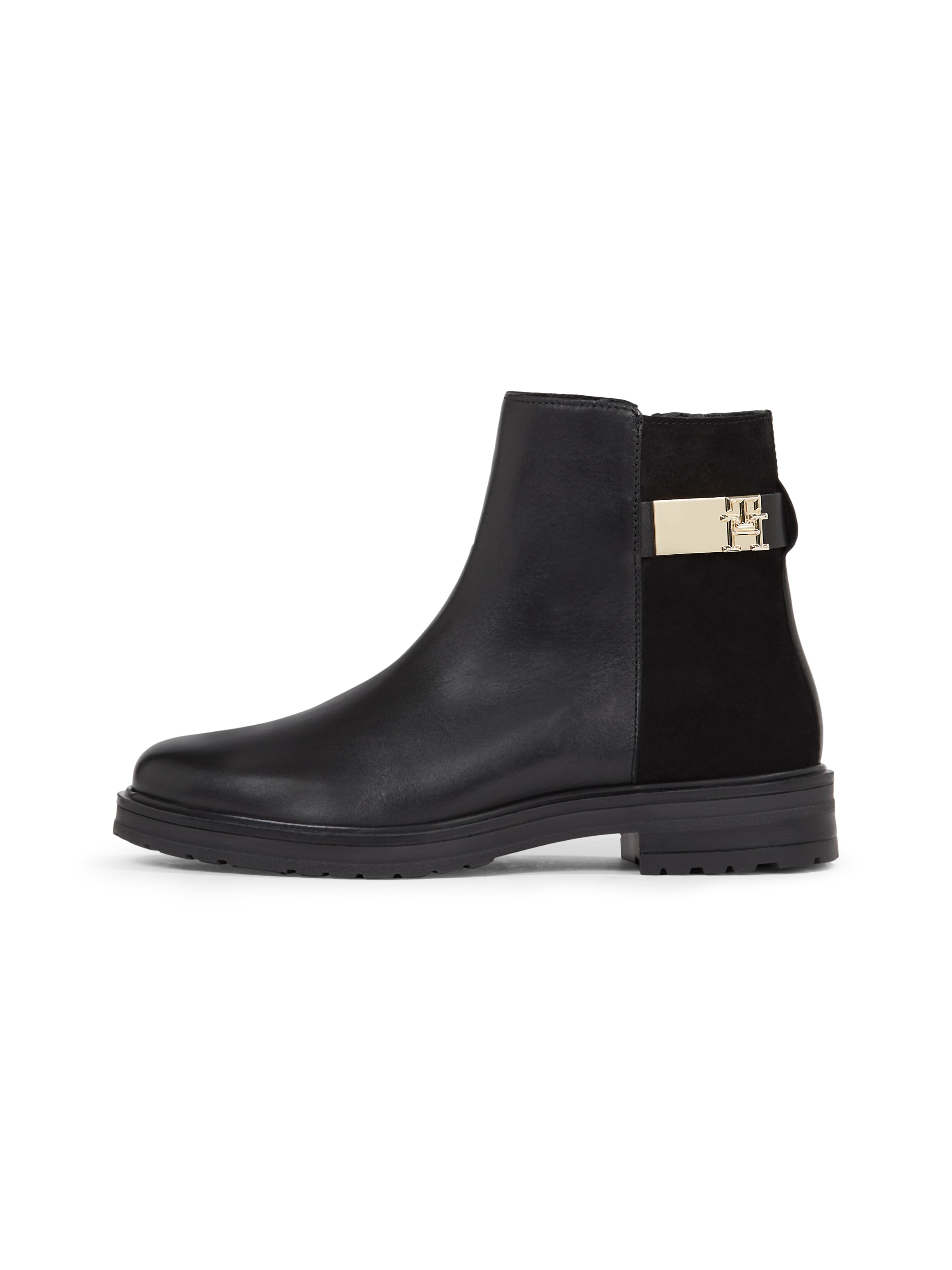 TOMMY HILFIGER Stiefelette »TH LOGO LEATHER MIX CHELSEA«, Blockabsatz, Businesschuh, Boots mit...