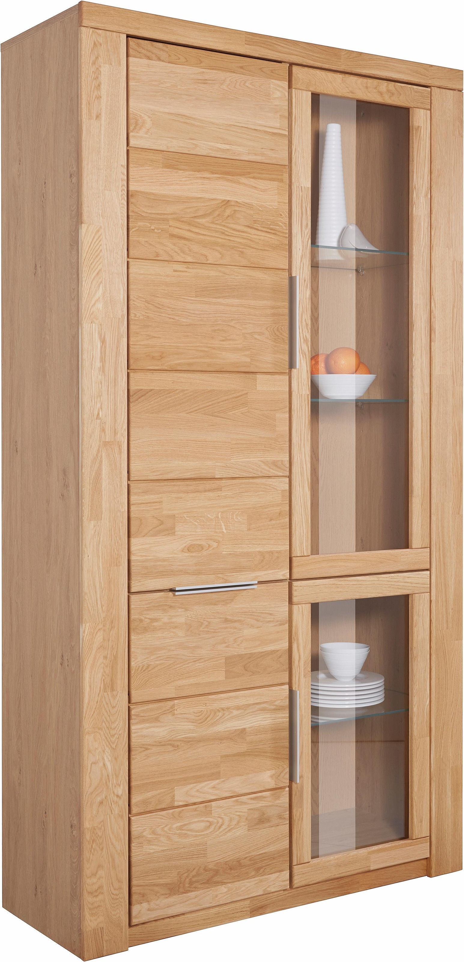 OTTO home Vitrine "ZARA 2 Holztüren, 2 Glastüren, 10 Fächer, pflegeleicht, holz geölt" B/T/H: 100/40/190cm, Massivholzfronten, Korpus aus Melamin