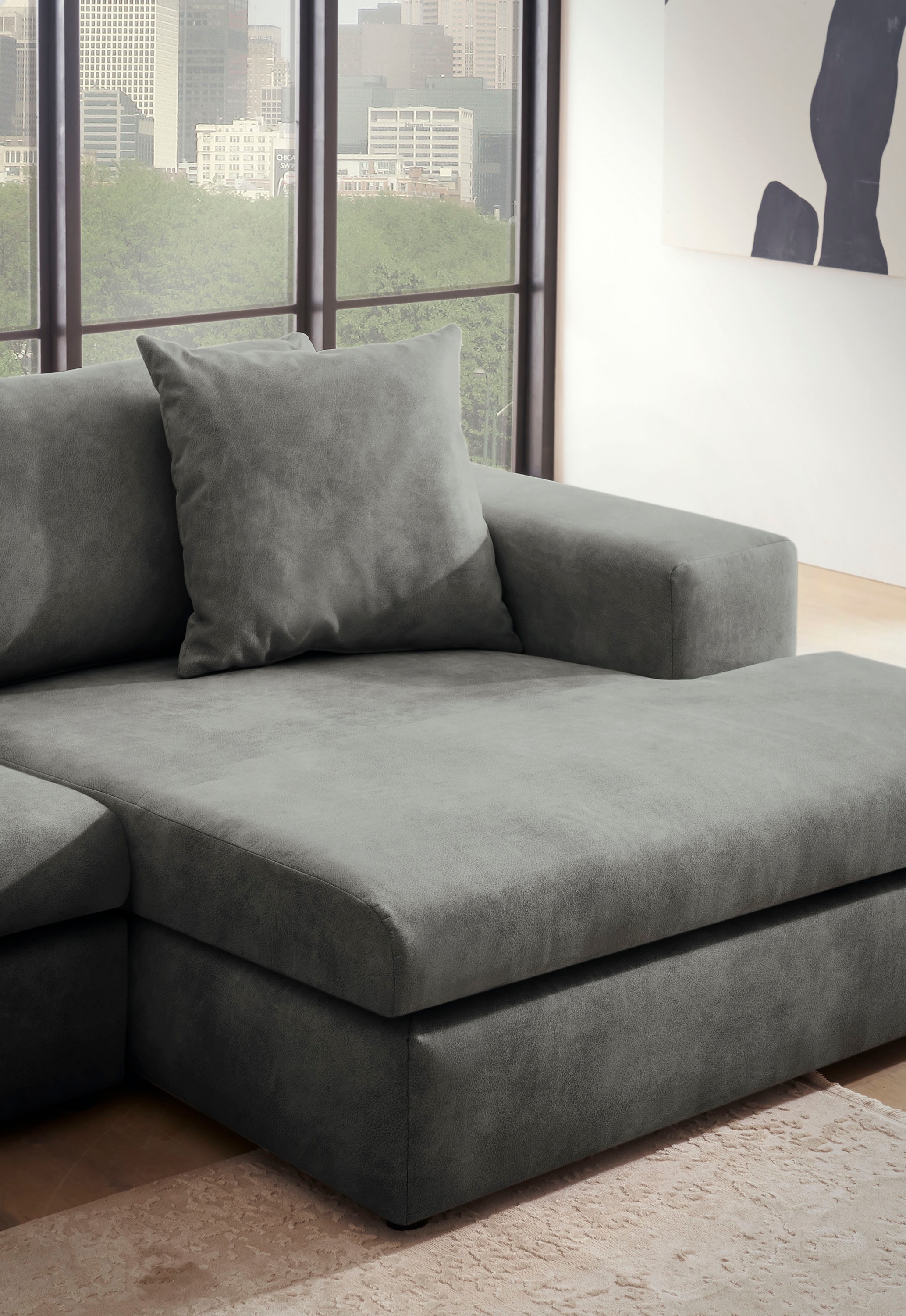 andas Ecksofa »SLEETLAND XXL in Samtvelours oder Vintage-Leder-Optik, L-Form,«, besonders gross und bequem