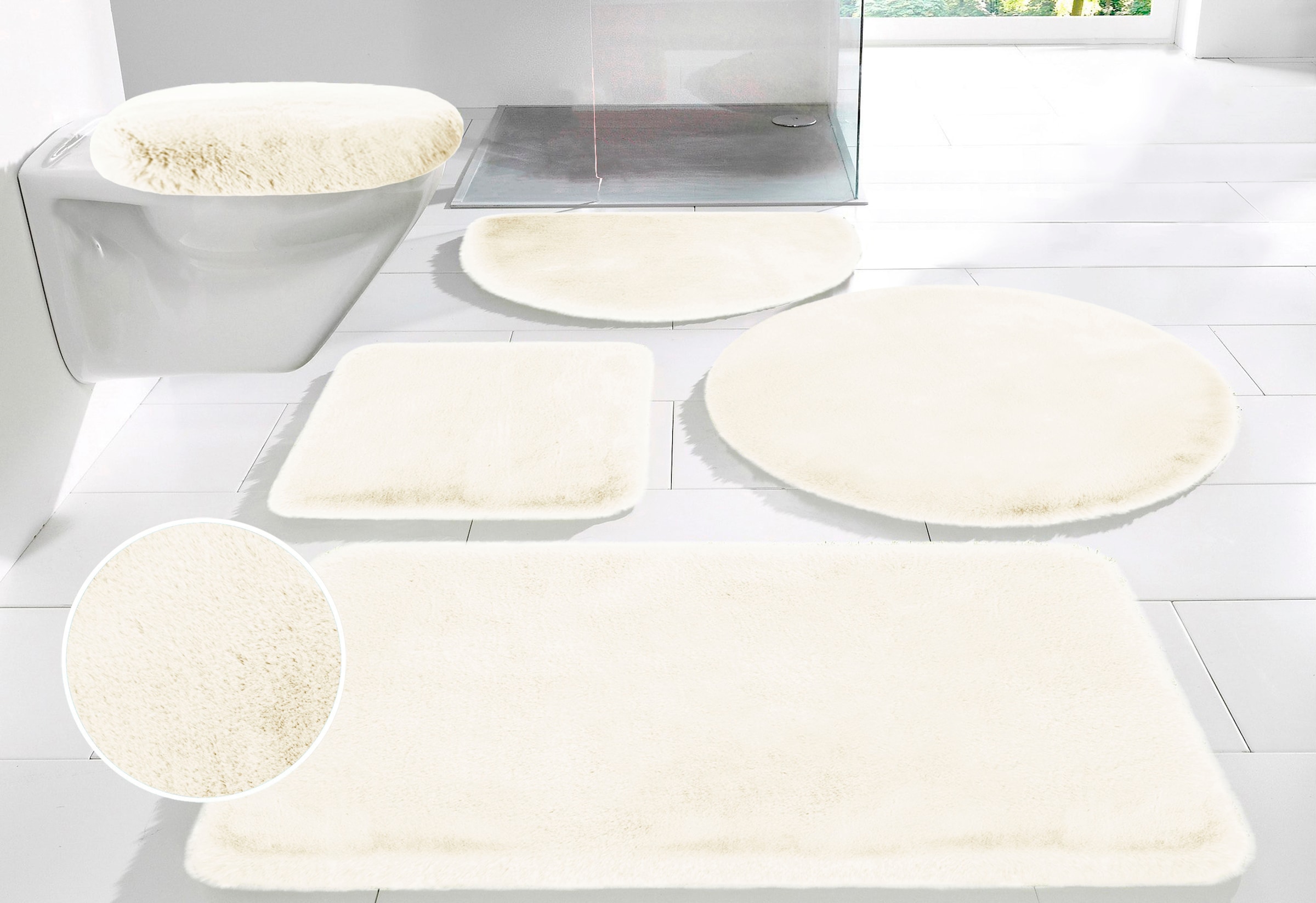 my home Badematte »Rabbit Badematten, Badvorleger, Badezimmer Teppich«, rutschhemmend beschichtet, strapazierfähig-fussbodenheizungsgeeignet-schnell trocknend, Kaninchenfell-Haptik, Badteppich, rechteckig, rund & als 3-tlg. Set
