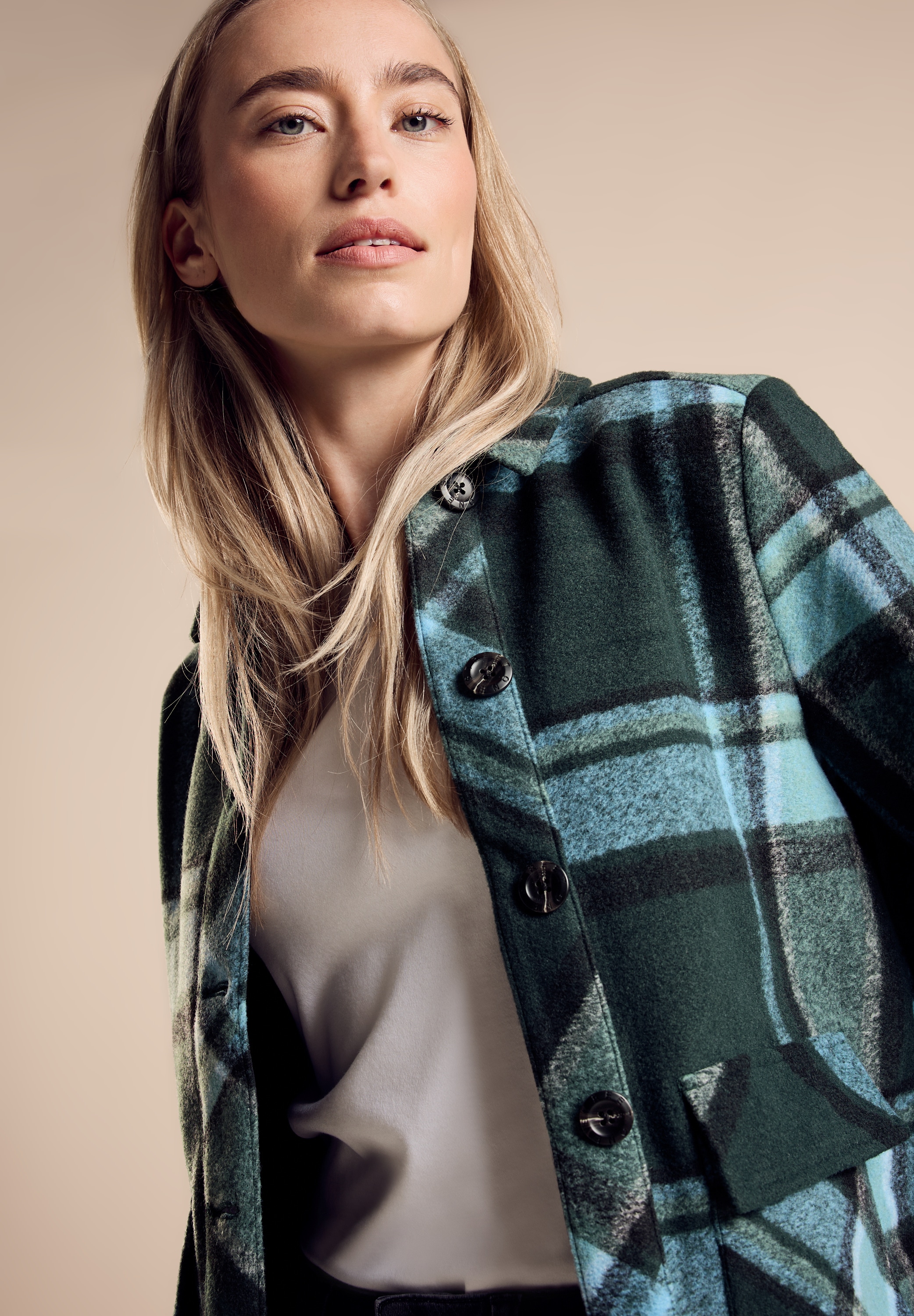 STREET ONE Wolljacke, ohne Kapuze, mit Karo Muster