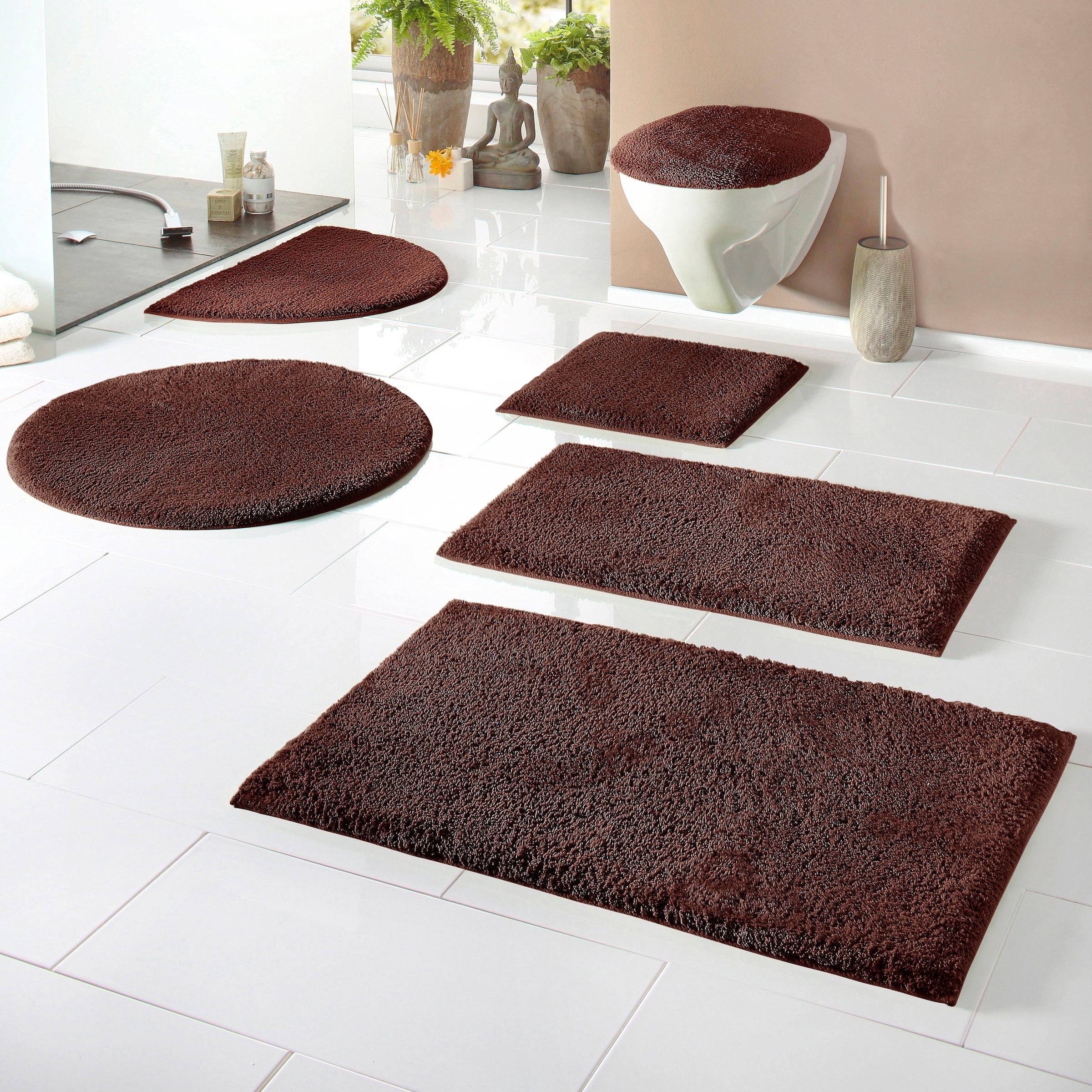 my home Badematte »Maren, Badvorleger, Badezimmer Teppich«, rutschhemmend beschichtet, fussbodenheizungsgeeignet, Bio-Baumwolle, Badteppich, Badematten auch als 3 teiliges Set