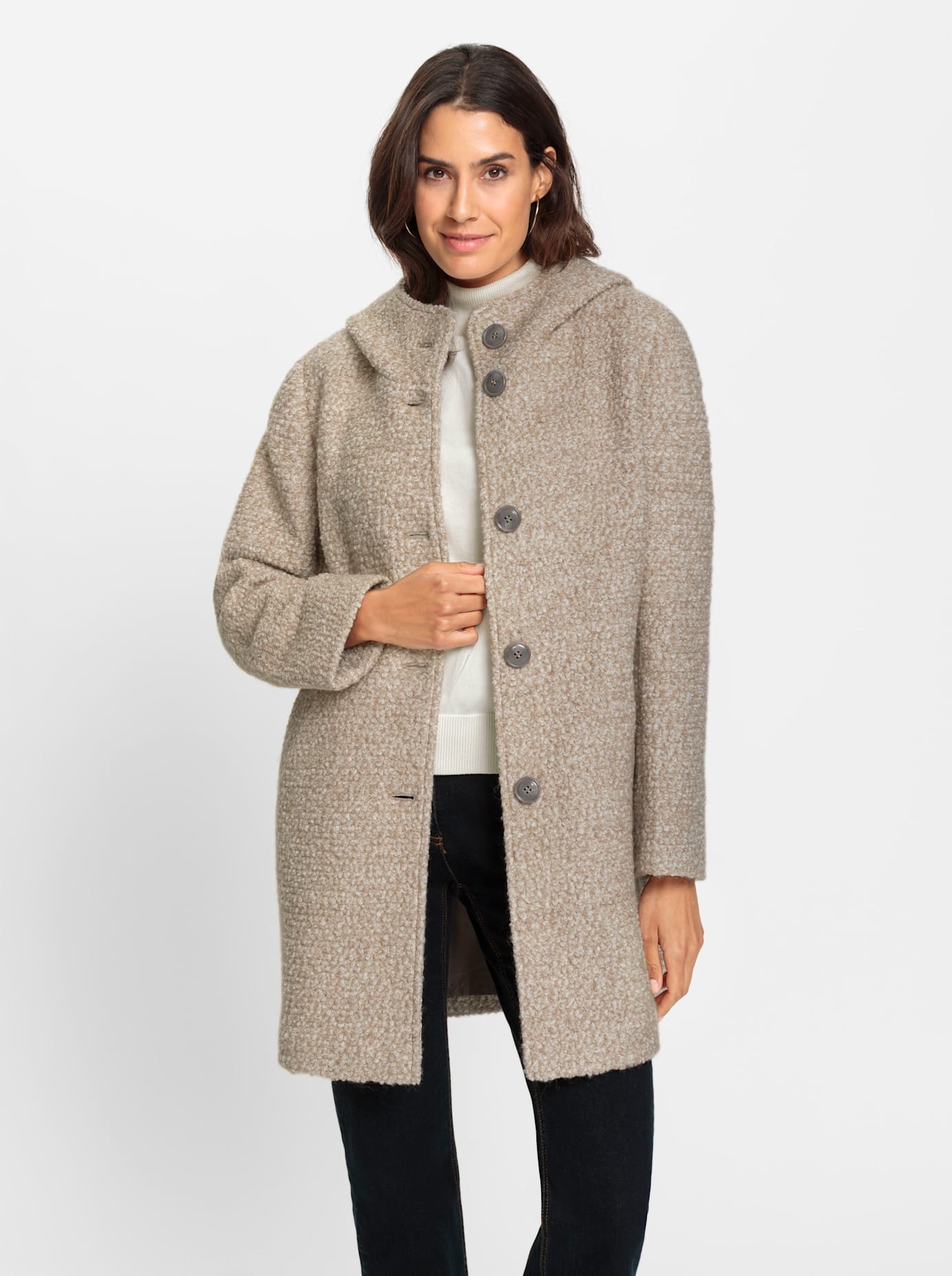 Inspirationen Bouclèjacke mit Kapuze
