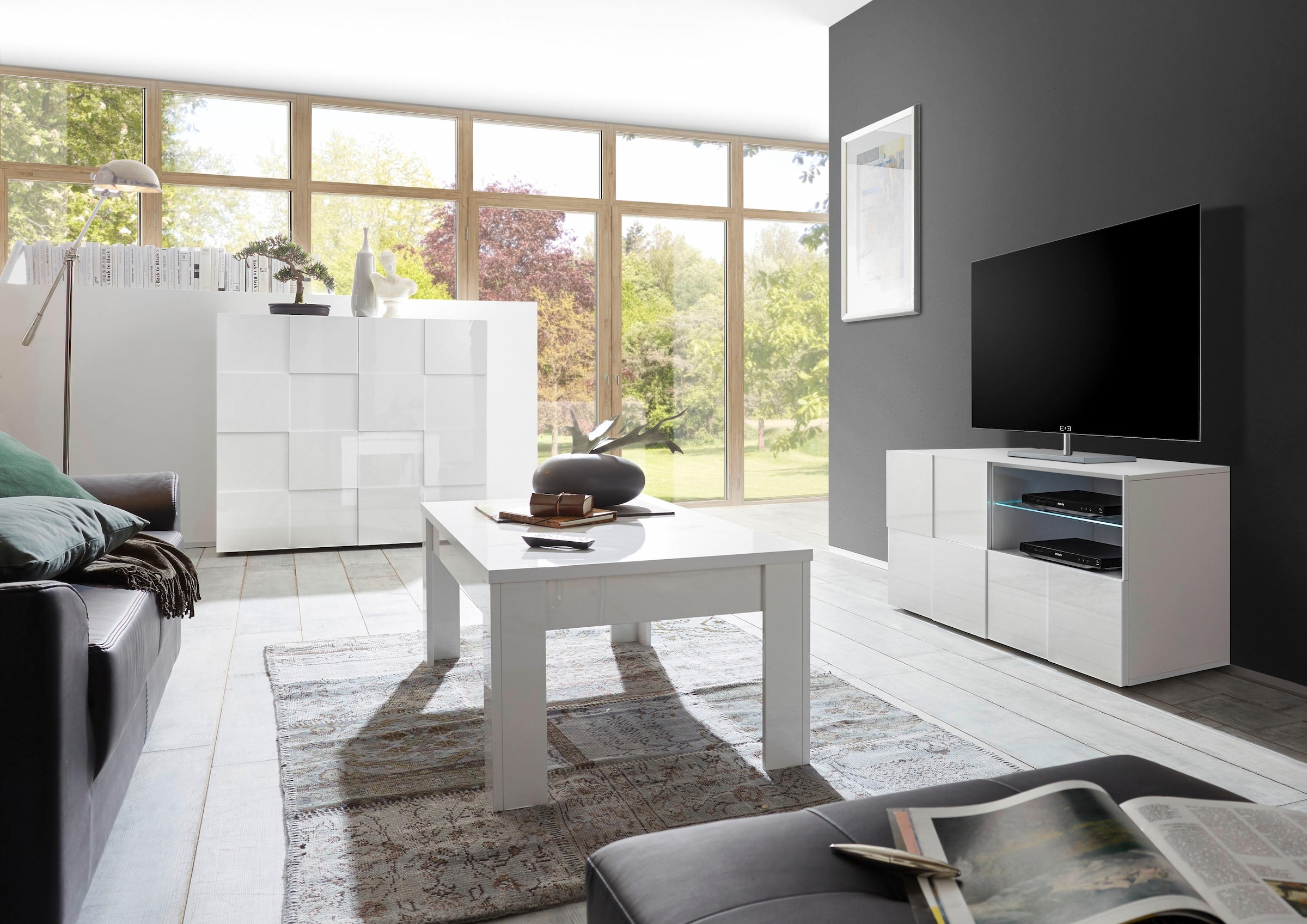 INOSIGN Highboard »Dama Höhe 111 cm, Breite 121 cm, Kommode 2 Türen, Hochkommode«, Front in 3D-Optik, viel Stauraum, verschiedene Farben
