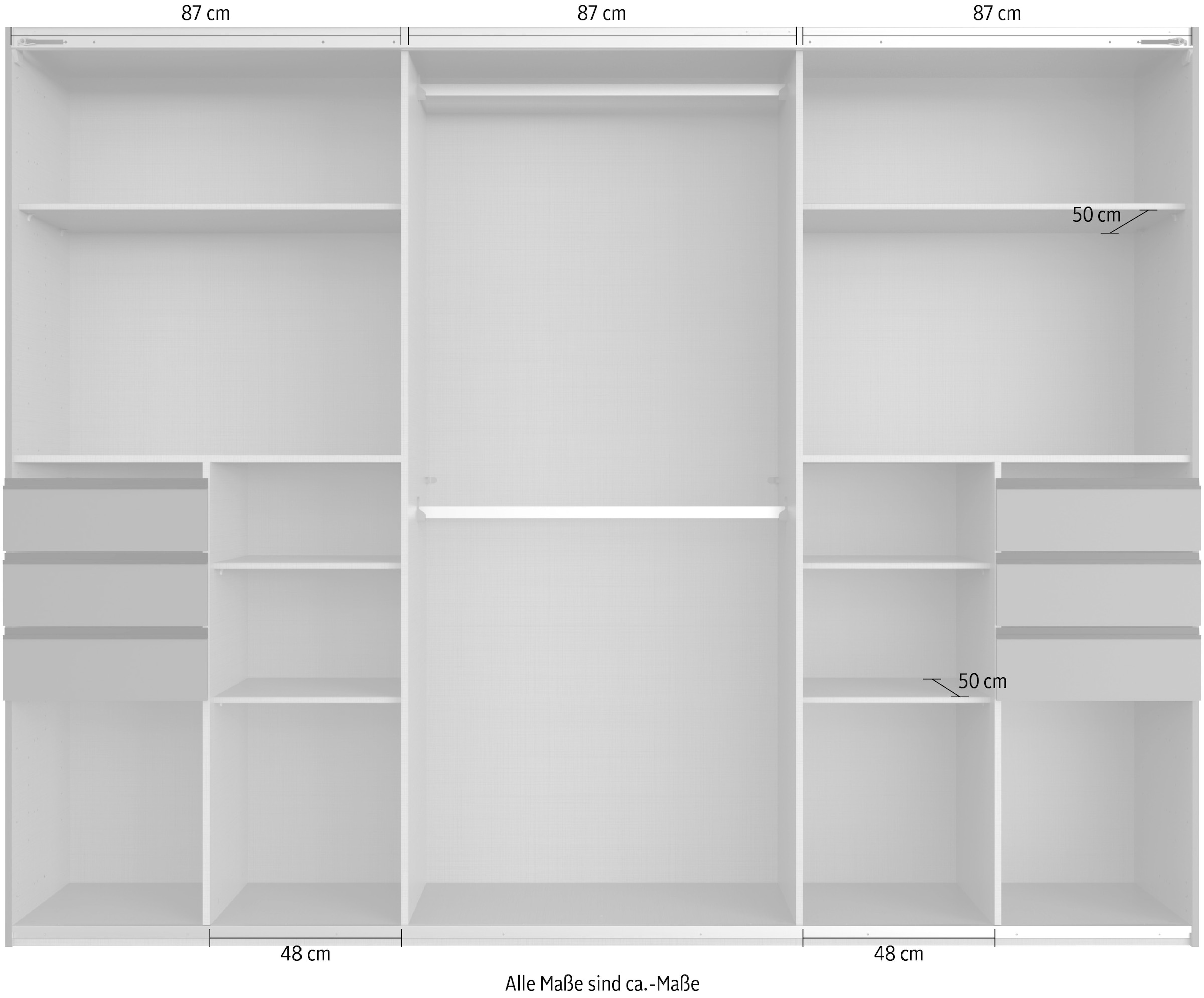 Wimex Schwebetürenschrank »Saigon, mit kompletter Innenausstattung, Made in Germany«, Kleiderschrank 3-türig, 270cm breit, mit 6 praktischen Aussenschubladen
