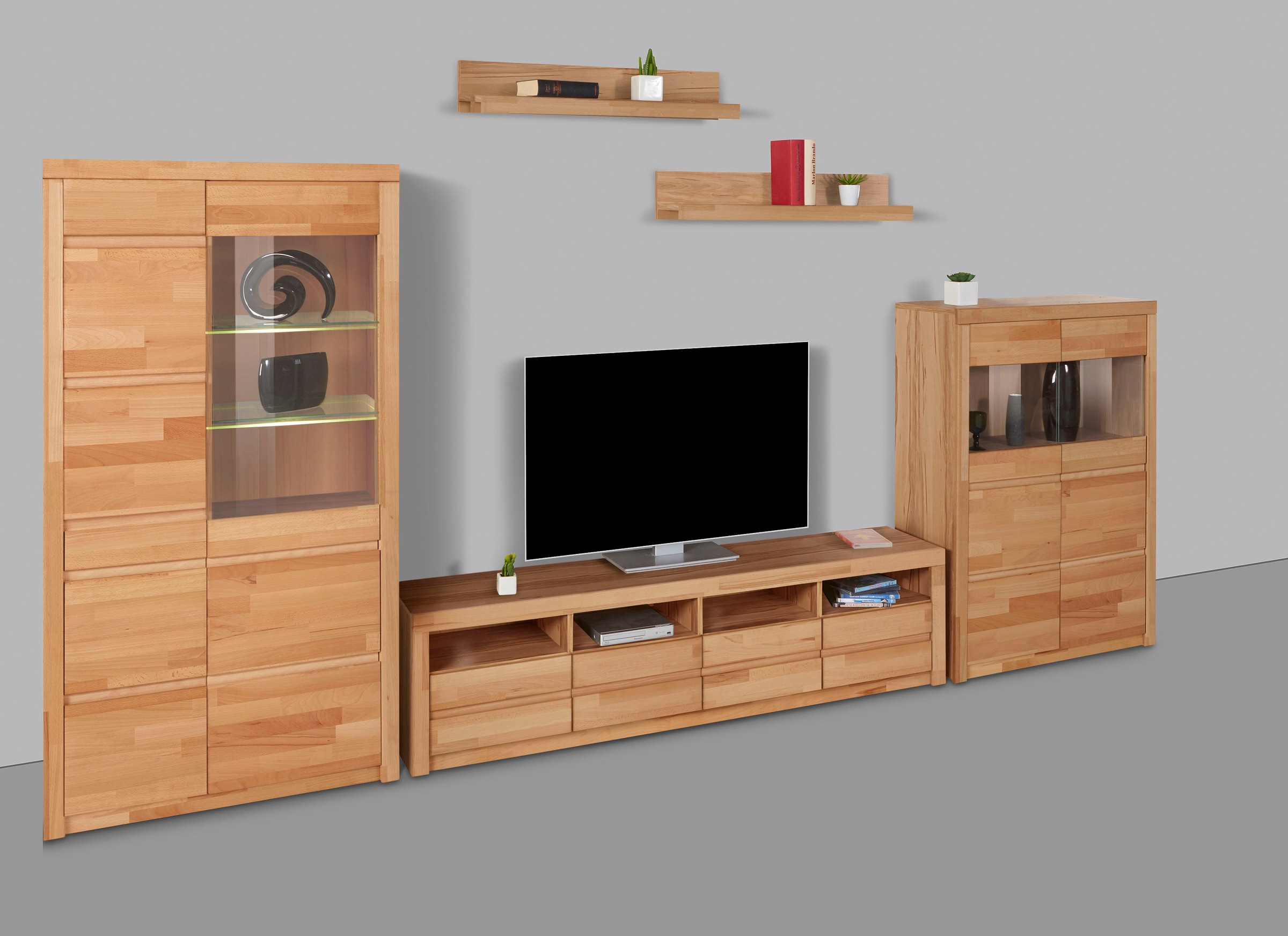 GOODproduct Wohnwand "Silkeborg: 5-teilig, Breite: 360cm, Griffmulden, variable Einlegeboden" Set, 5 Stk. tlg.