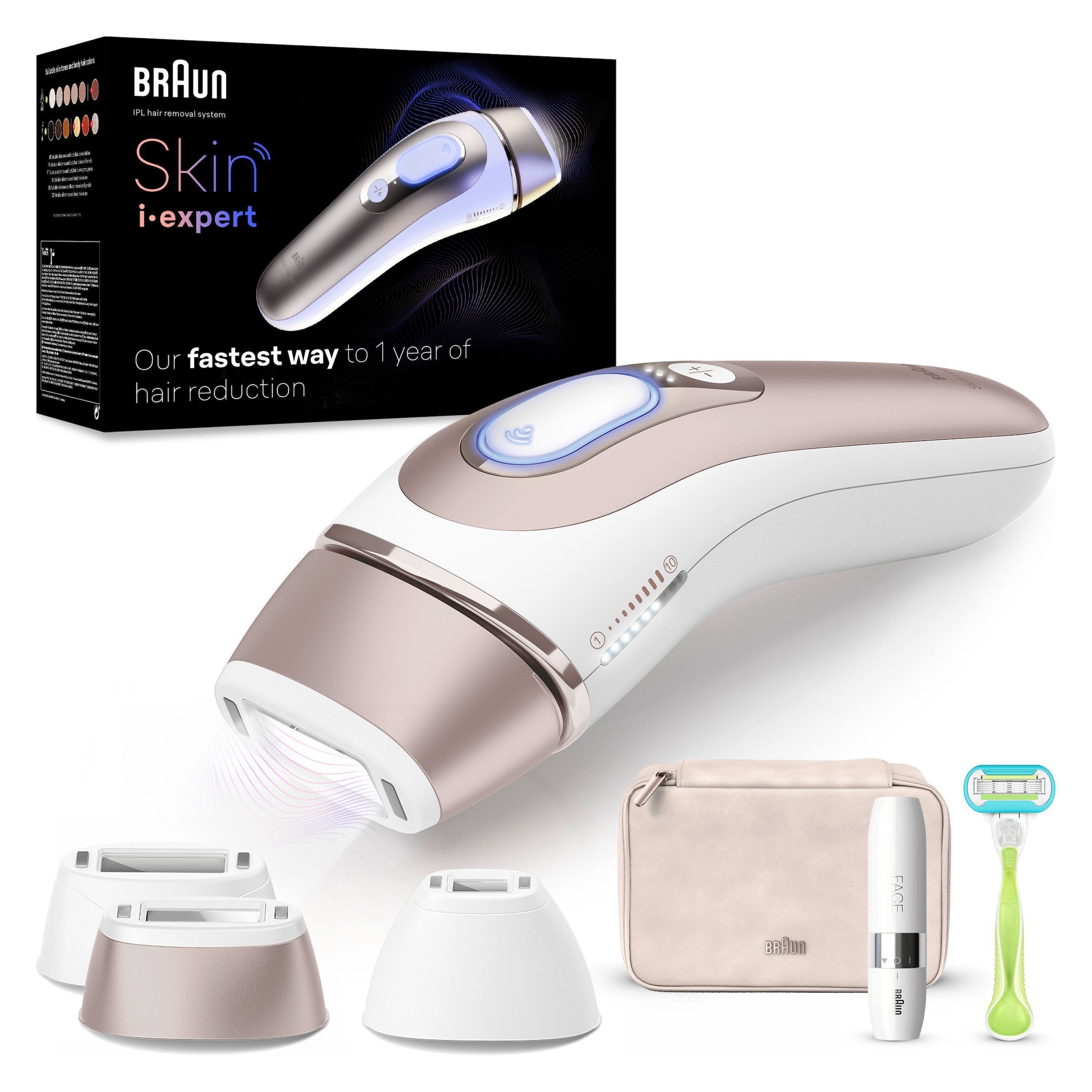 Braun IPL-Haarentferner »Smart Skin i·expert PL7249«, 3 Aufsätze für Gesicht & Körper, Venus Rasierer, Mini-Rasierer