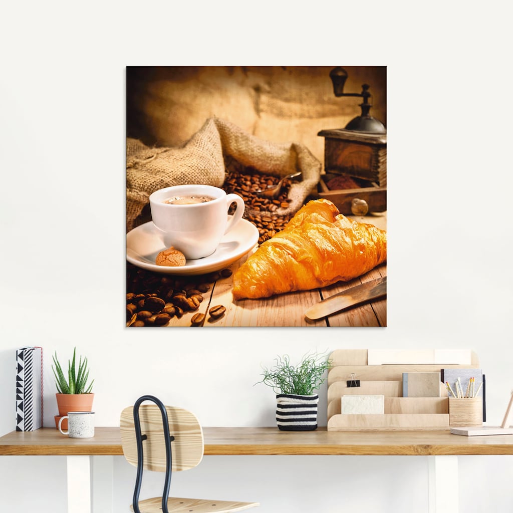 Artland Glasbild »Kaffeetasse mit Croissant«, Getränke, (1 St.)
