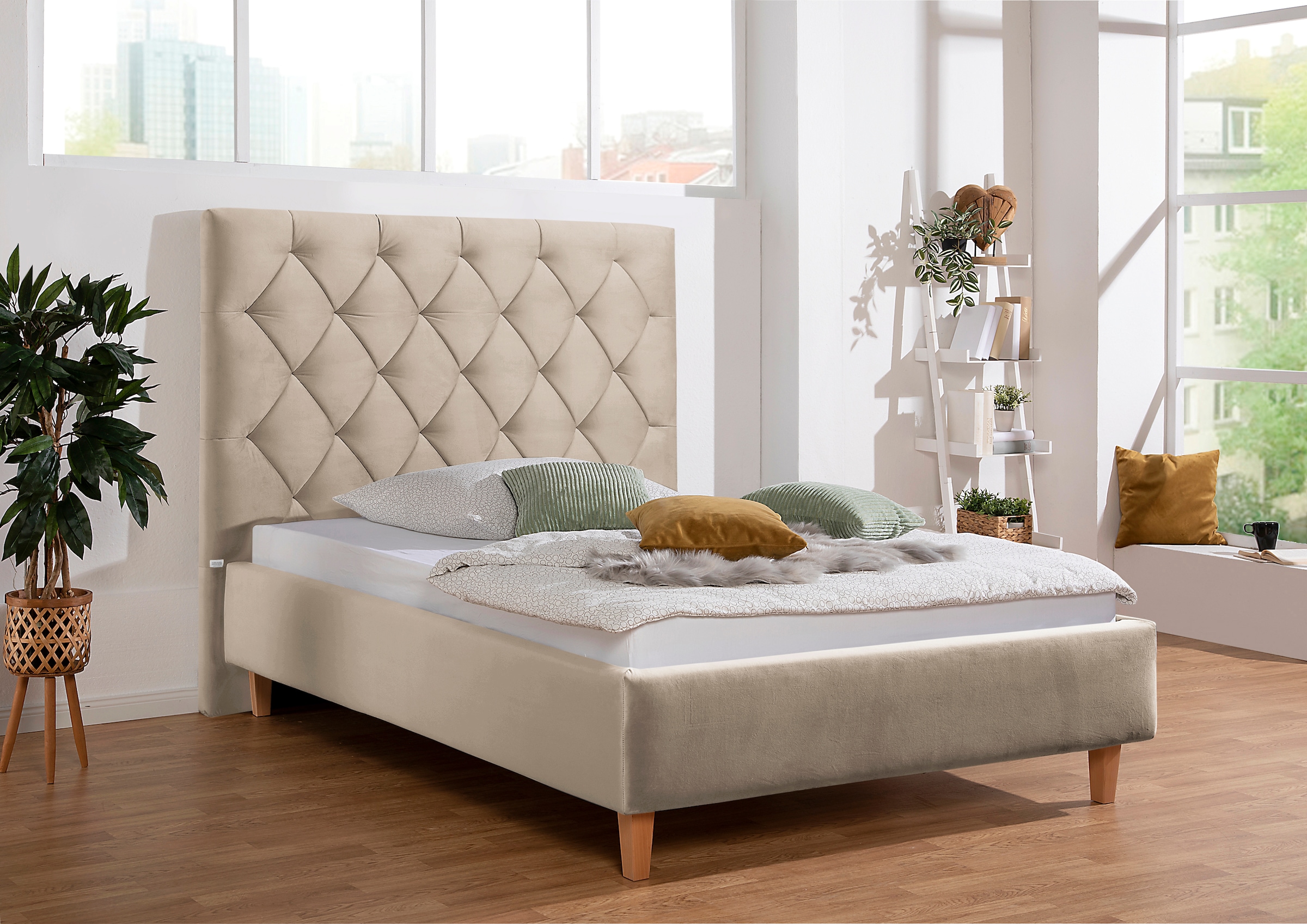 Home affaire Polsterbett "Sunley 140" Kreuzsteppung, Kopfteilhöhe 142 cm, ohne oder mit Matratze/Lattenrost