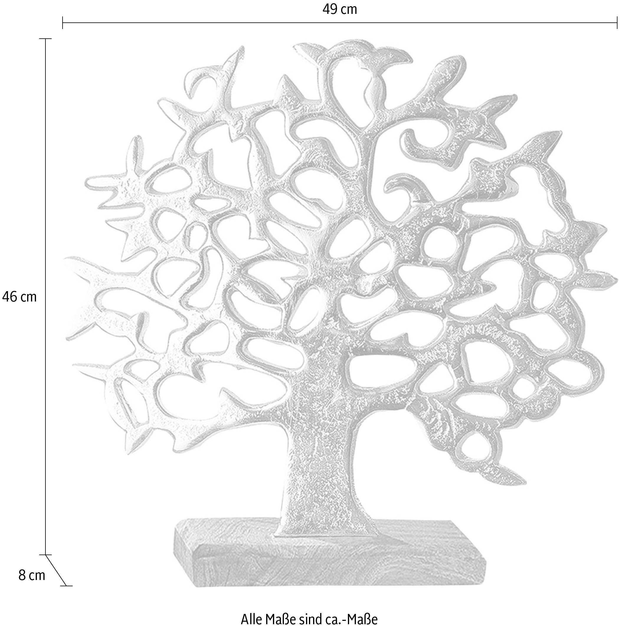 GILDE Dekoobjekt »Lebensbaum auf Holzbase, Metall, aus online | Jelmoli-Versand Wohnzimmer Holz, Höhe bestellen Sockel cm, silber«, aus 46