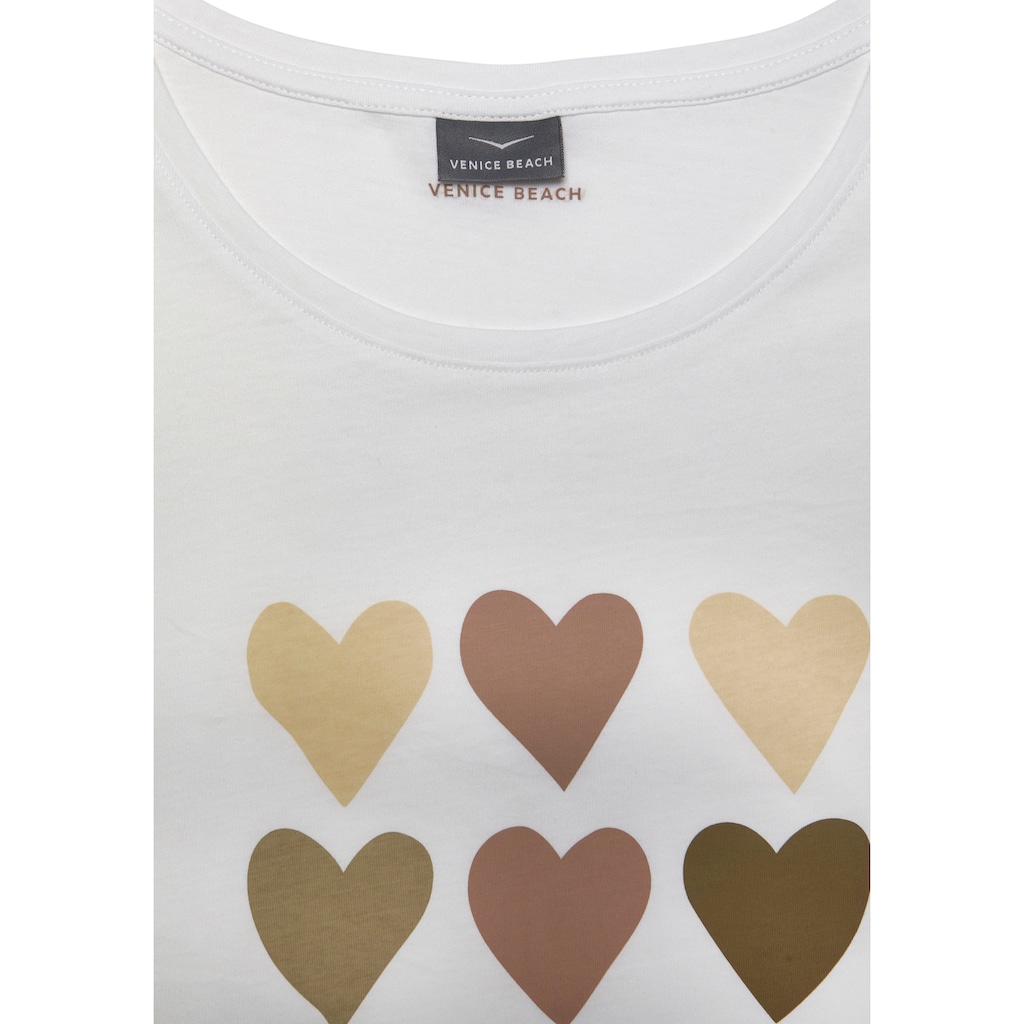 Venice Beach T-Shirt, mit Herzchen-Druck, Kurzarmshirt aus Baumwolle, Basic