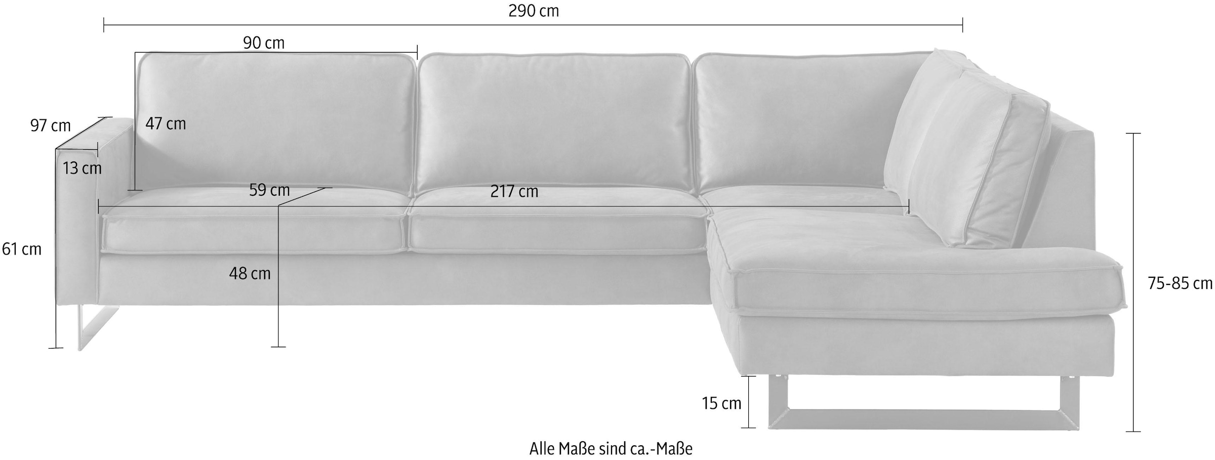 Places of Style Ecksofa »Pinto, 290 cm, Ottomane links / rechts«, Cord, Feincord, Luxus-Microfaser Leder und Chenille