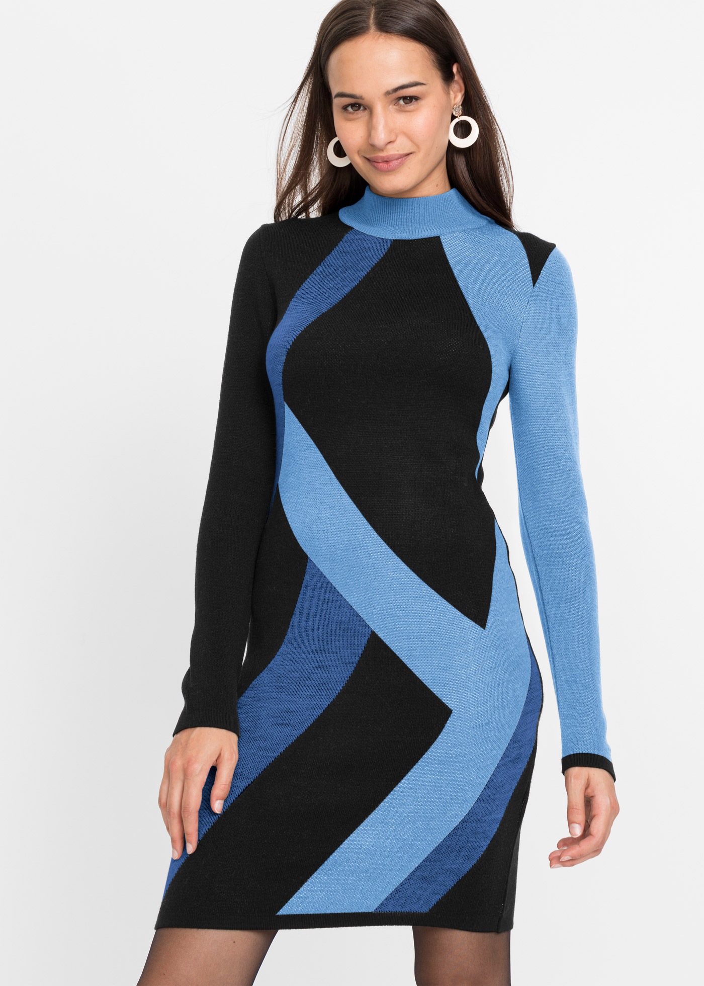 bonprix Strickkleid Jacquard-Strickkleid mit modernen Streifen