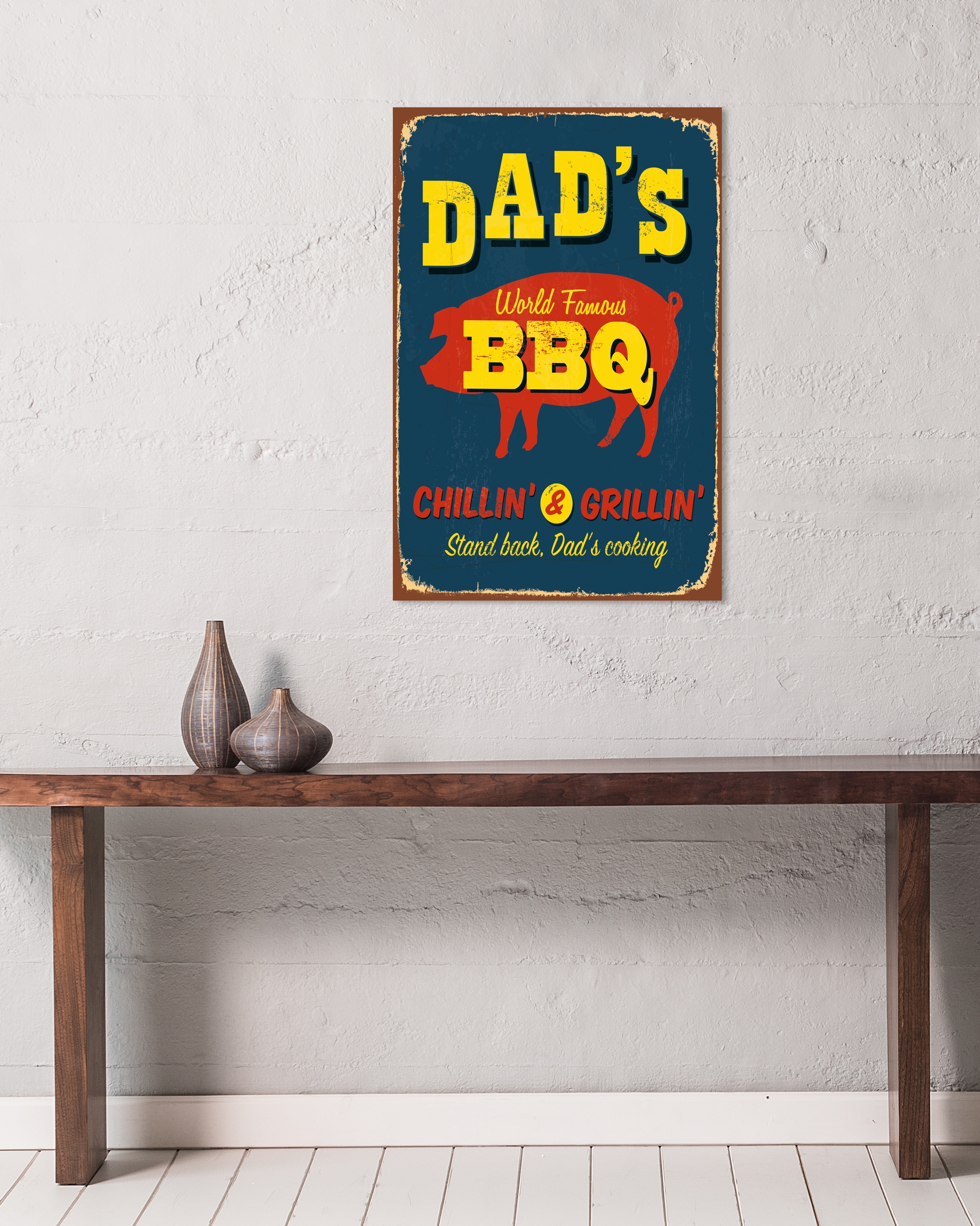 queence Metallbild »DAD'S BBQ«, Schriftzüge-Schriftzug-Sprüche-Sprüche & Texte-Getränke-Tiere, Stahlschild, Blechschild, Sprüche, Texte, witzig, Bier, Grill